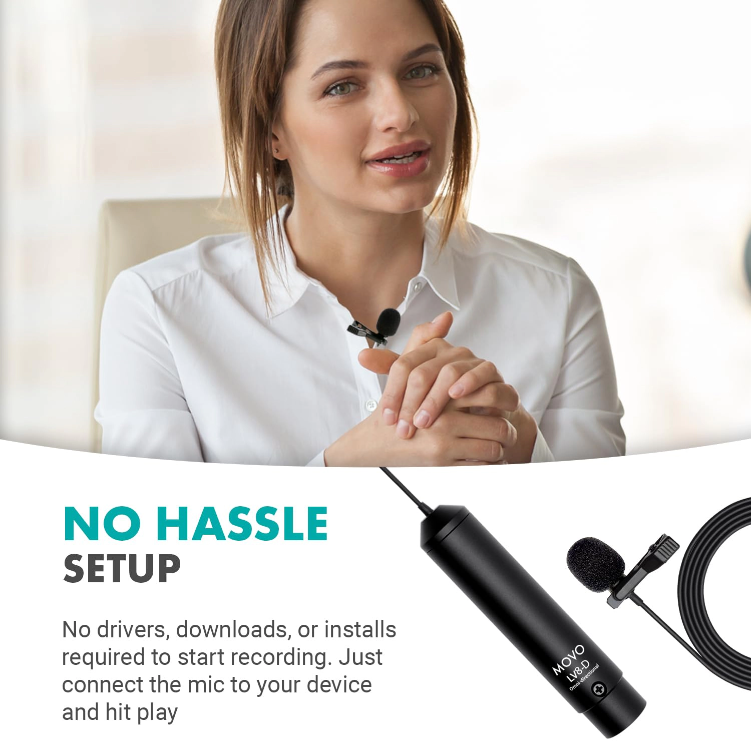 Movo LV8-D Broadcast-Quality XLR Lavalier Omni-Directional Wired Microphone