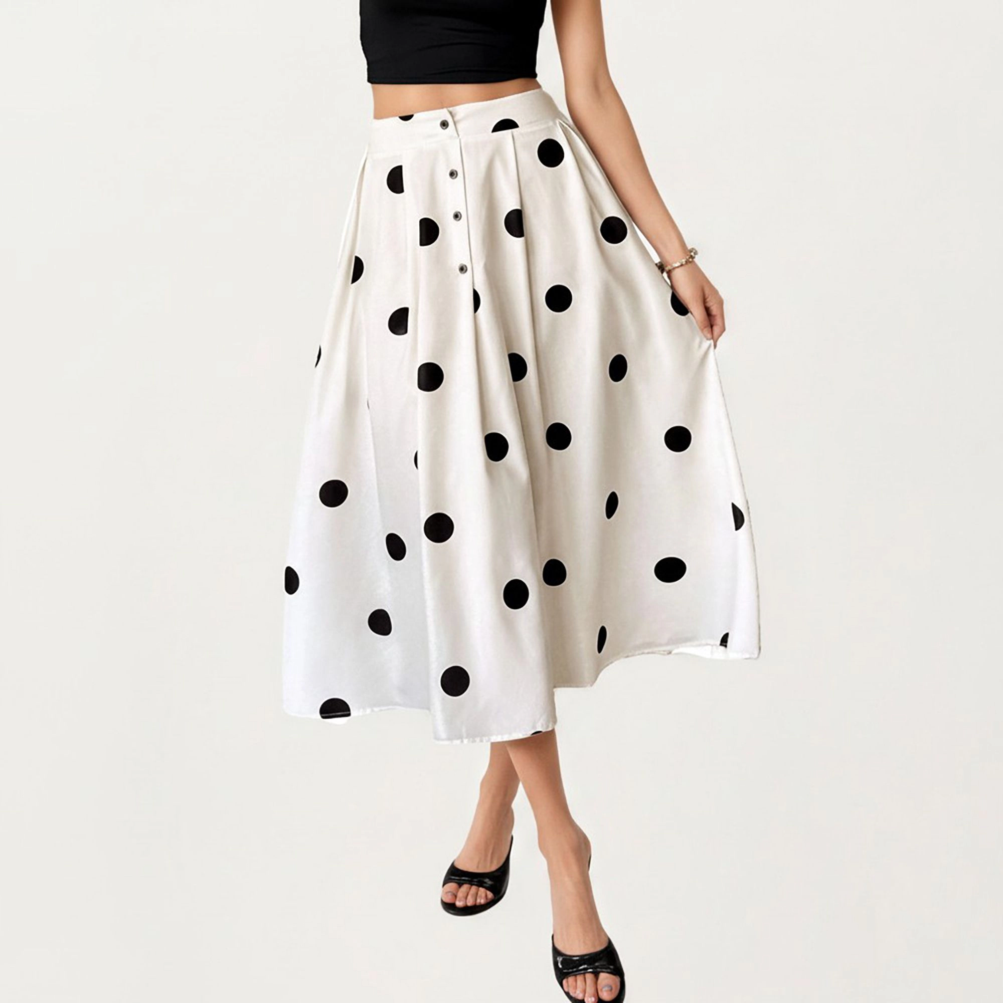 Anna-Kaci Womens Polka Dot Button-Front A-Line Midi Skirt