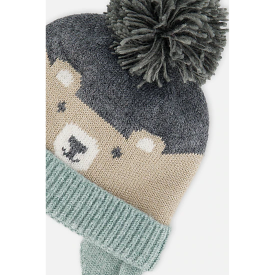 Deux par Deux Boys Winter Knit Hat with Teddy Bear Face and Ears