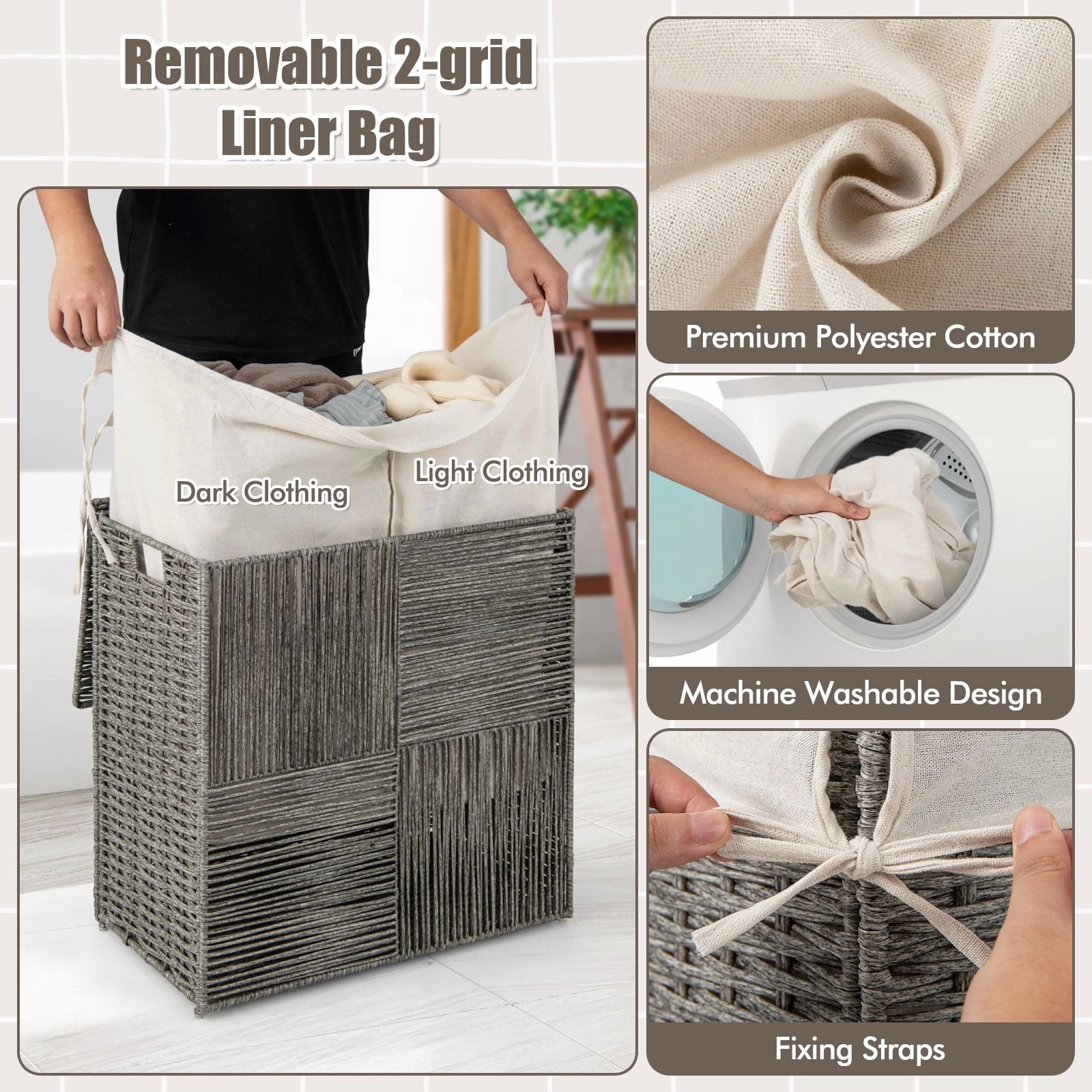 SlickBlue 29 Gallon Foldable Laundry Hamper with Removable Liner