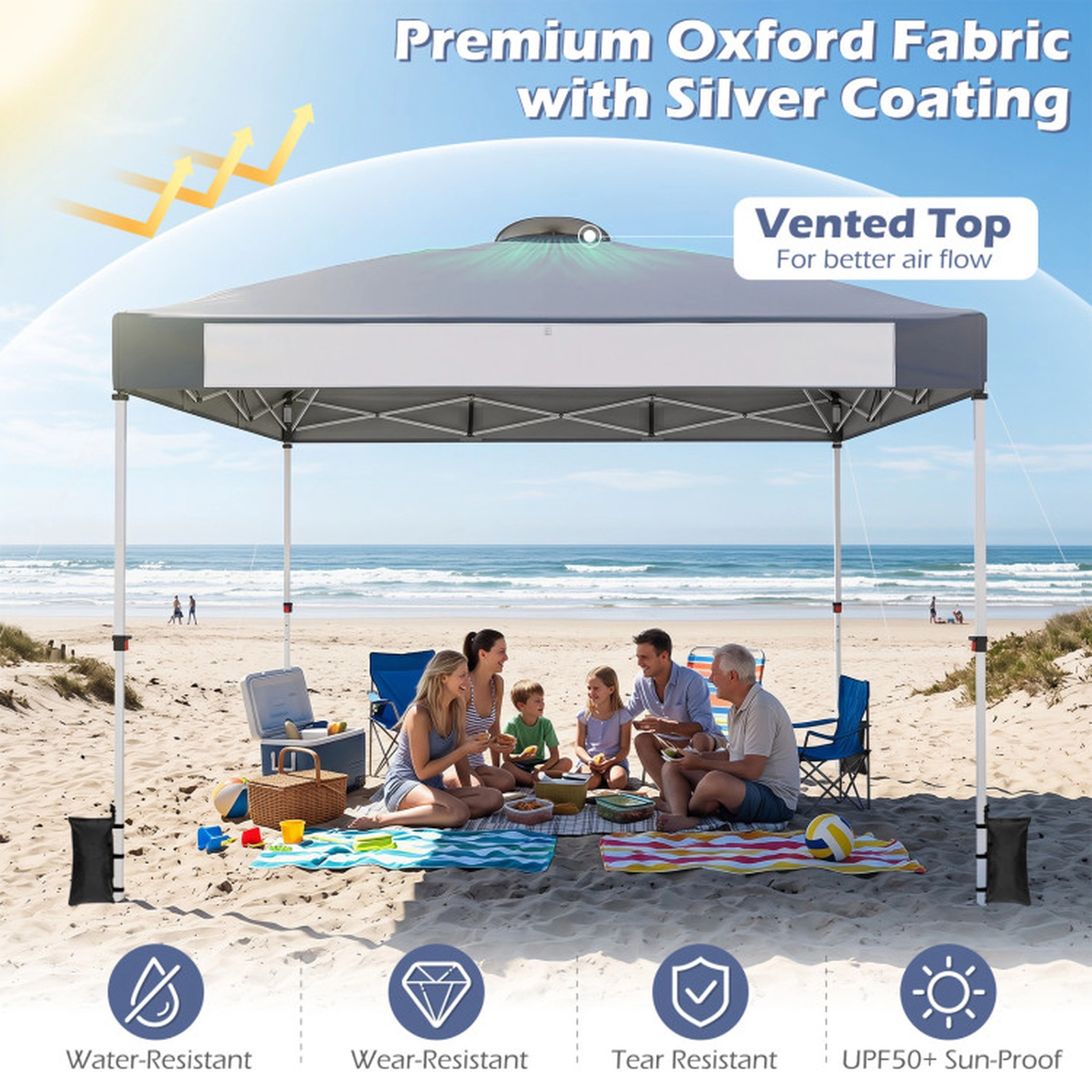 SUGIFT 10-ft by 10-ft 3-Level 300D Oxford Pop Up Canopy Tent with Banner Strip Hanging Bars and Roller Bag