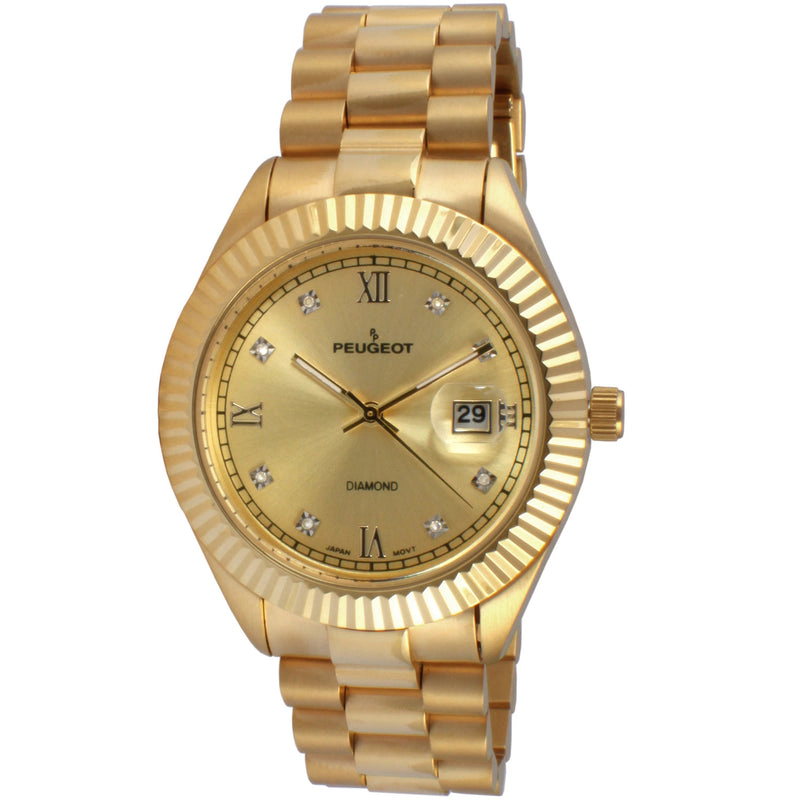 Peugeot Men's 40mm Gold dial 14K Gold Plated Watch with Gold-Tone Bracelet Strap
