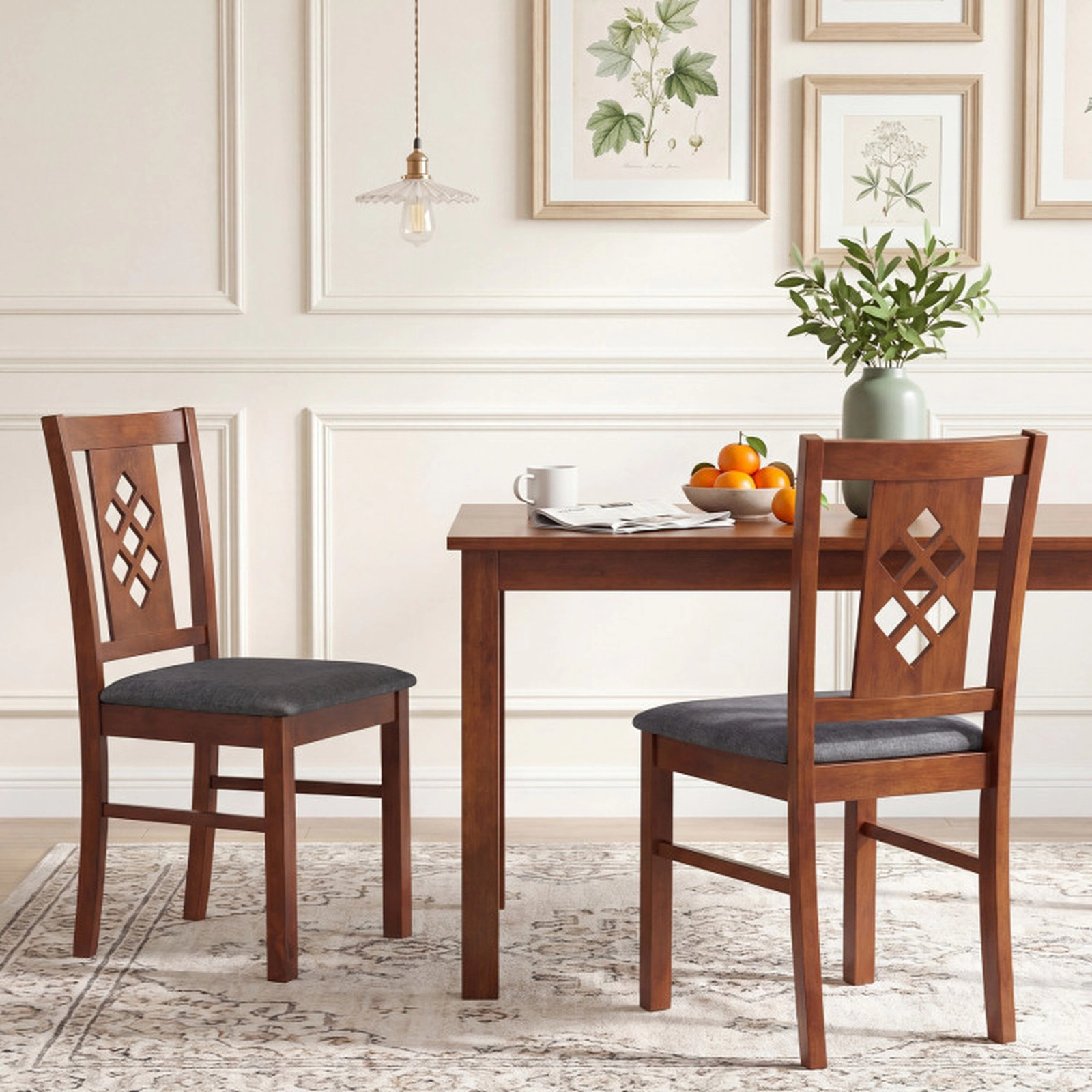 SUGIFT Linen Style Upholstered Dining Chairs with Wood Frames 35-in Tall 330-lb Capacity Set of 2 Cherry + Gray