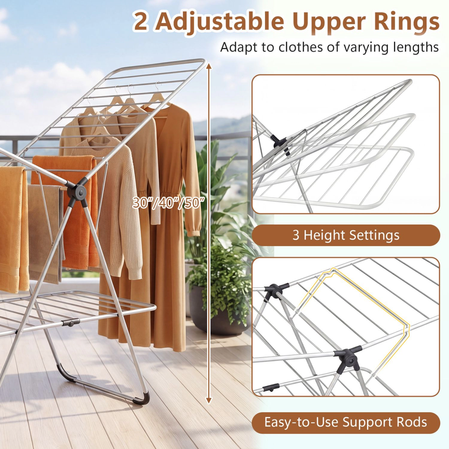 SlickBlue Aluminum Stainless Steel Clothes Drying Rack, 2-Tier