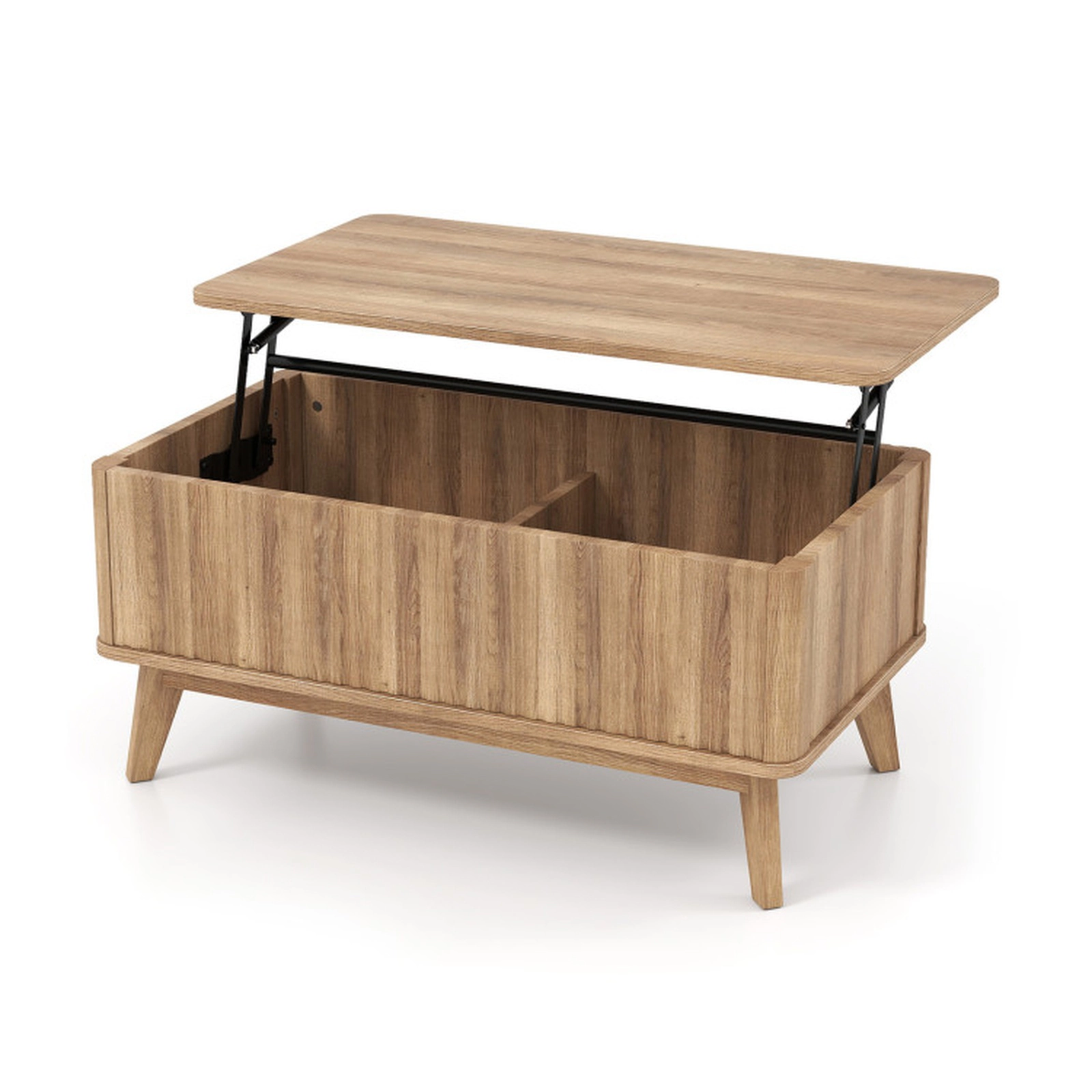 SUGIFT Fluted Lift Top 2 Hidden Compartments Rubber Wood Coffee Table 35.5-in x 20-in x 16.5-in 220-lb Capacity Walnut