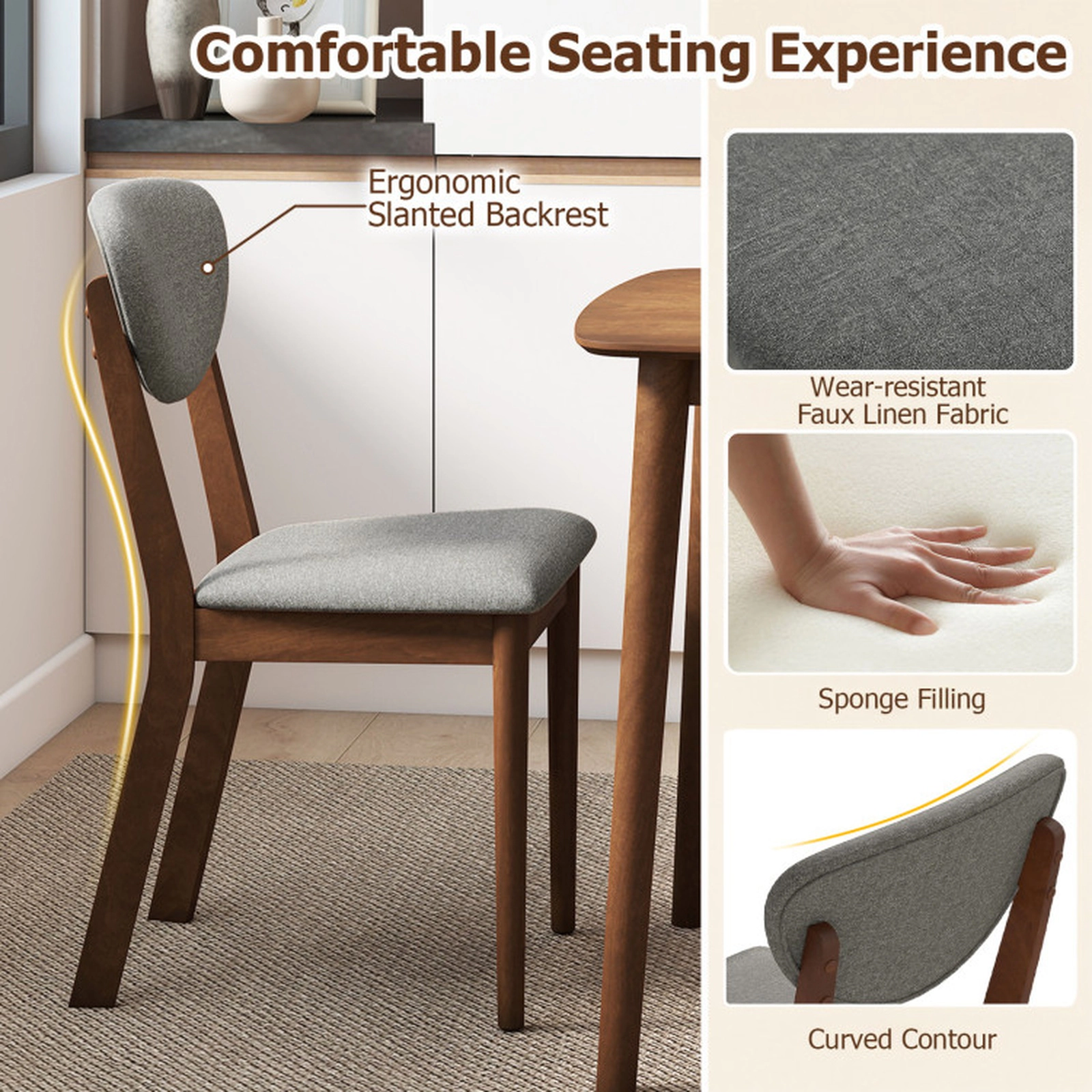 SUGIFT Wide Padded Seat Wooden Dining Chairs Set of 4 330-lb Capacity 18.5-in Seat Height Coffee and Gray