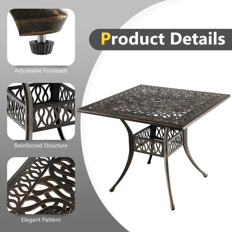 Hivvago 35.4 Inch Aluminum Patio Square Dining Table With Umbrella Hole
