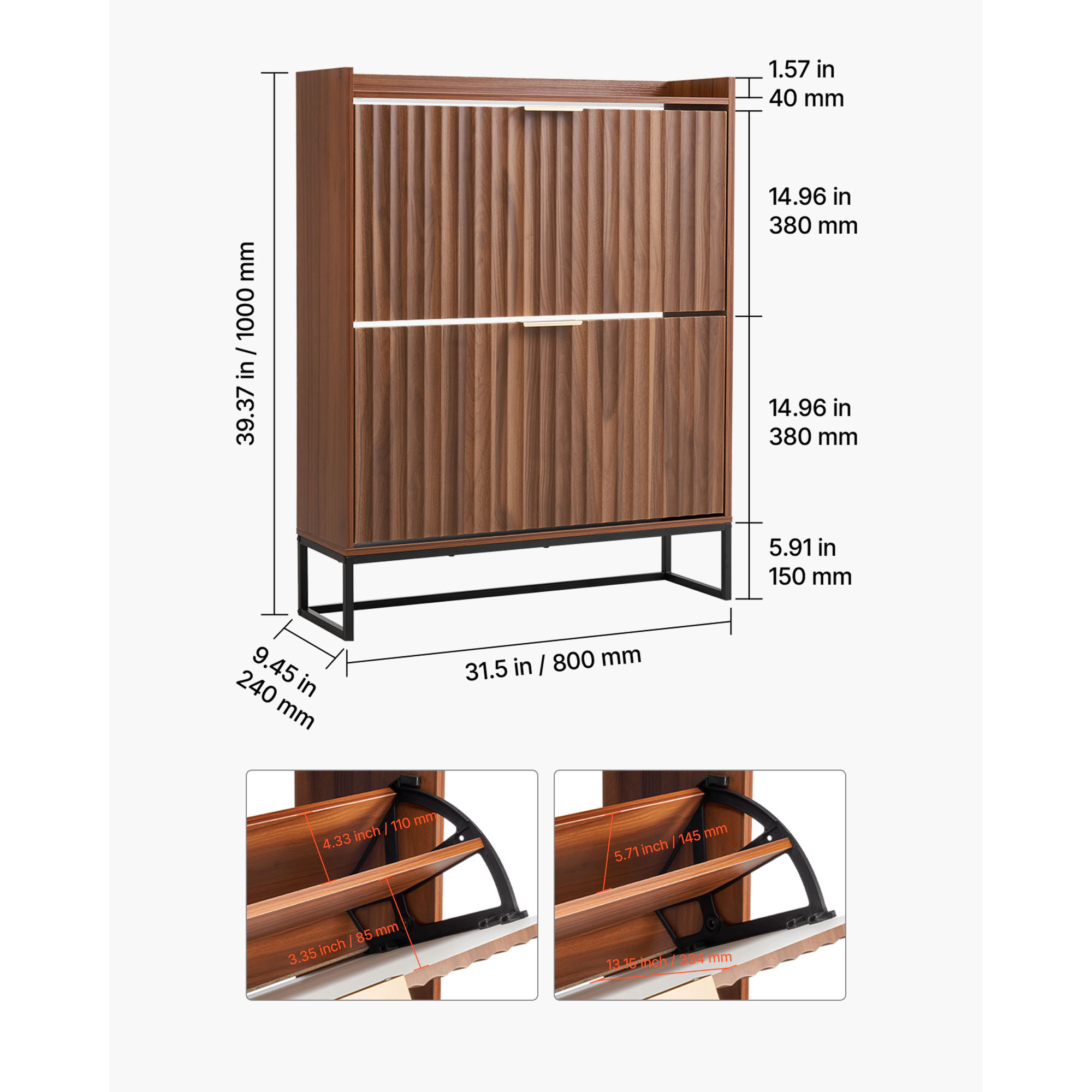 HONGGE Shoe Cabinet with 2 Flip Drawers Shoes Storage Cabinet with Anti-Tipping Device Freestanding Shoe Organizer