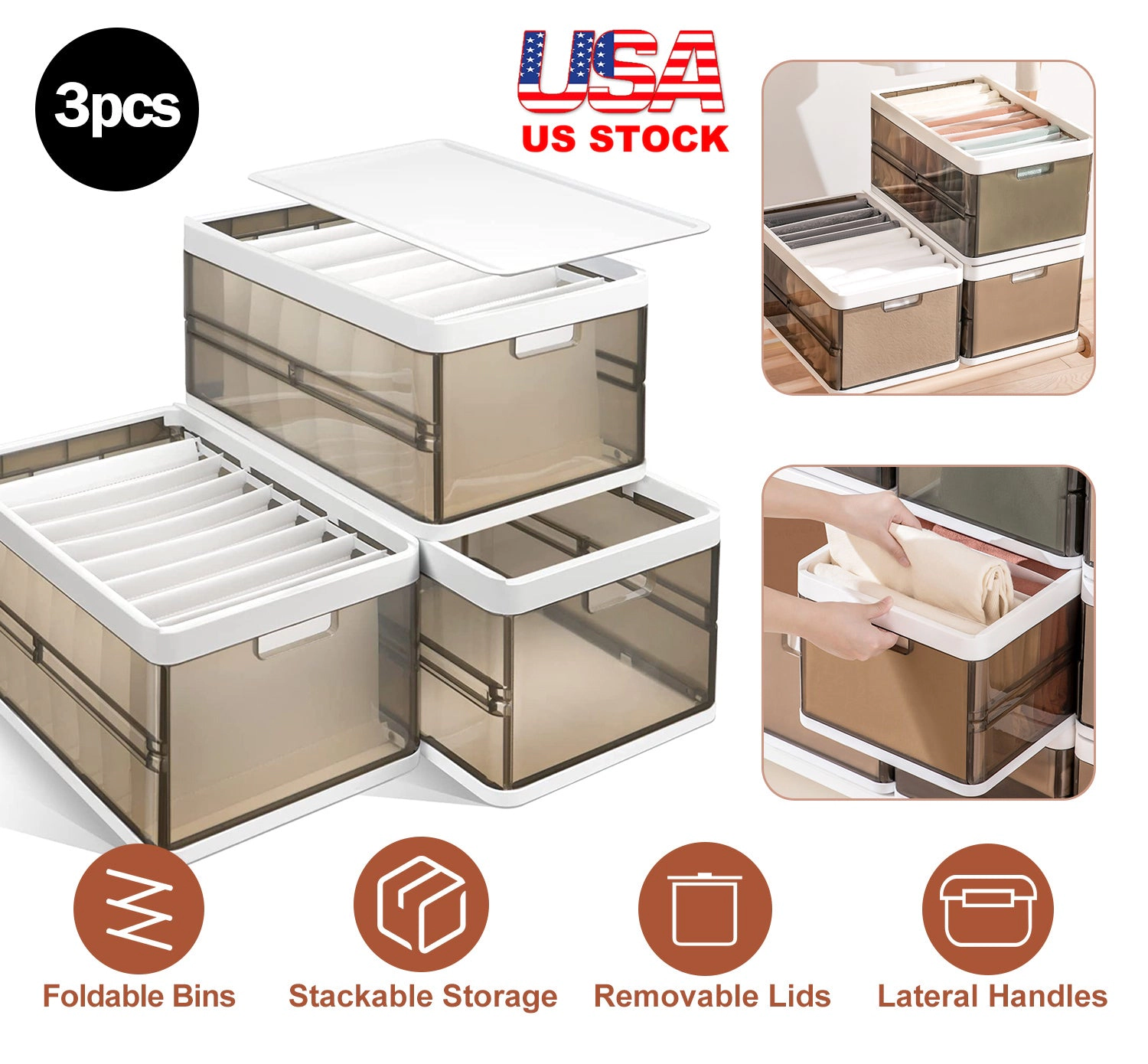 GBruno 3-Piece Foldable Storage Bins With Lids