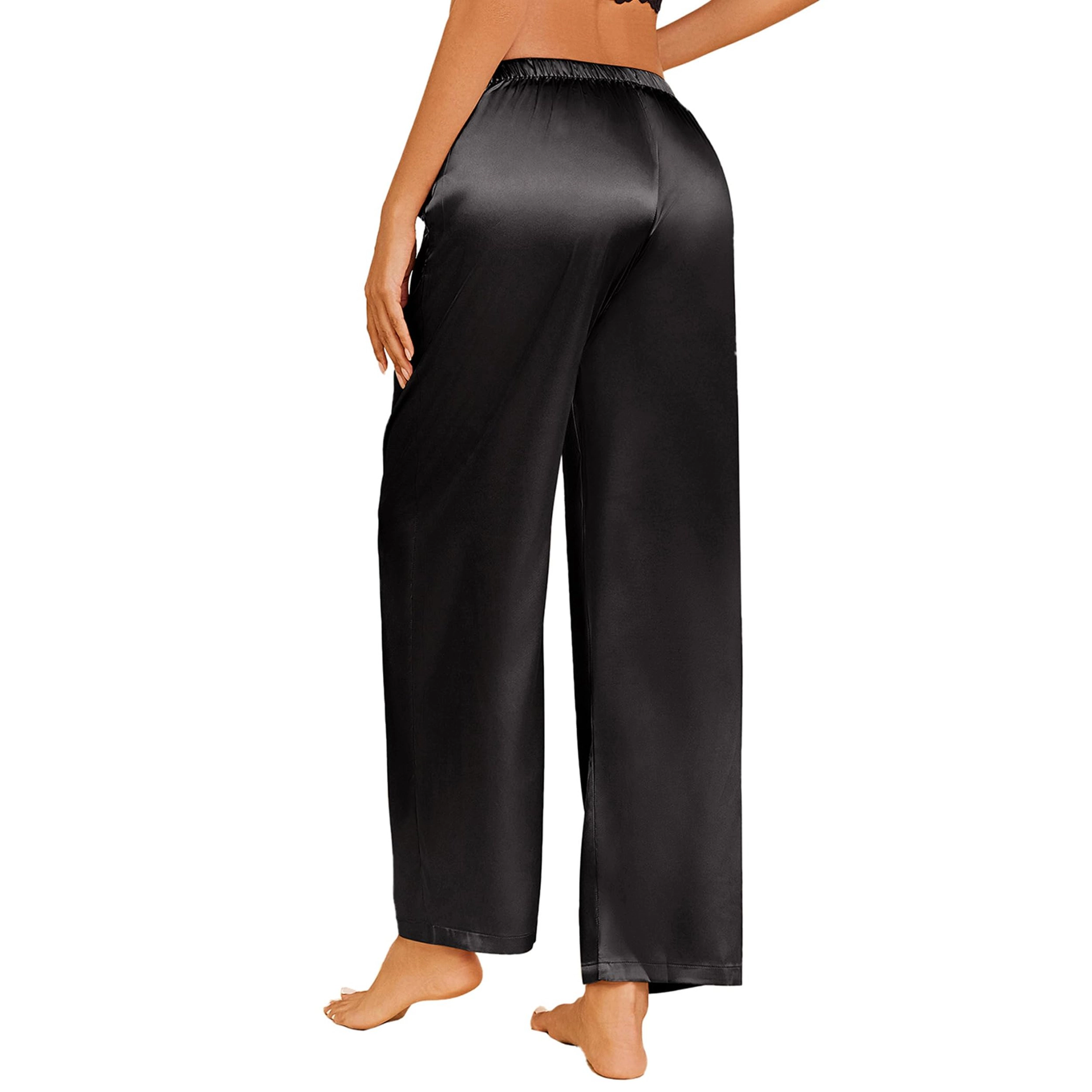 Ekouaer Womens Silk Satin Pajama Pants Loose Lounge Drawstring Elastic Waist Wide Leg