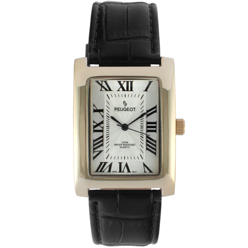 Peugeot Men's 43x30 mm Black Vintage Tank Leather Strap Watch