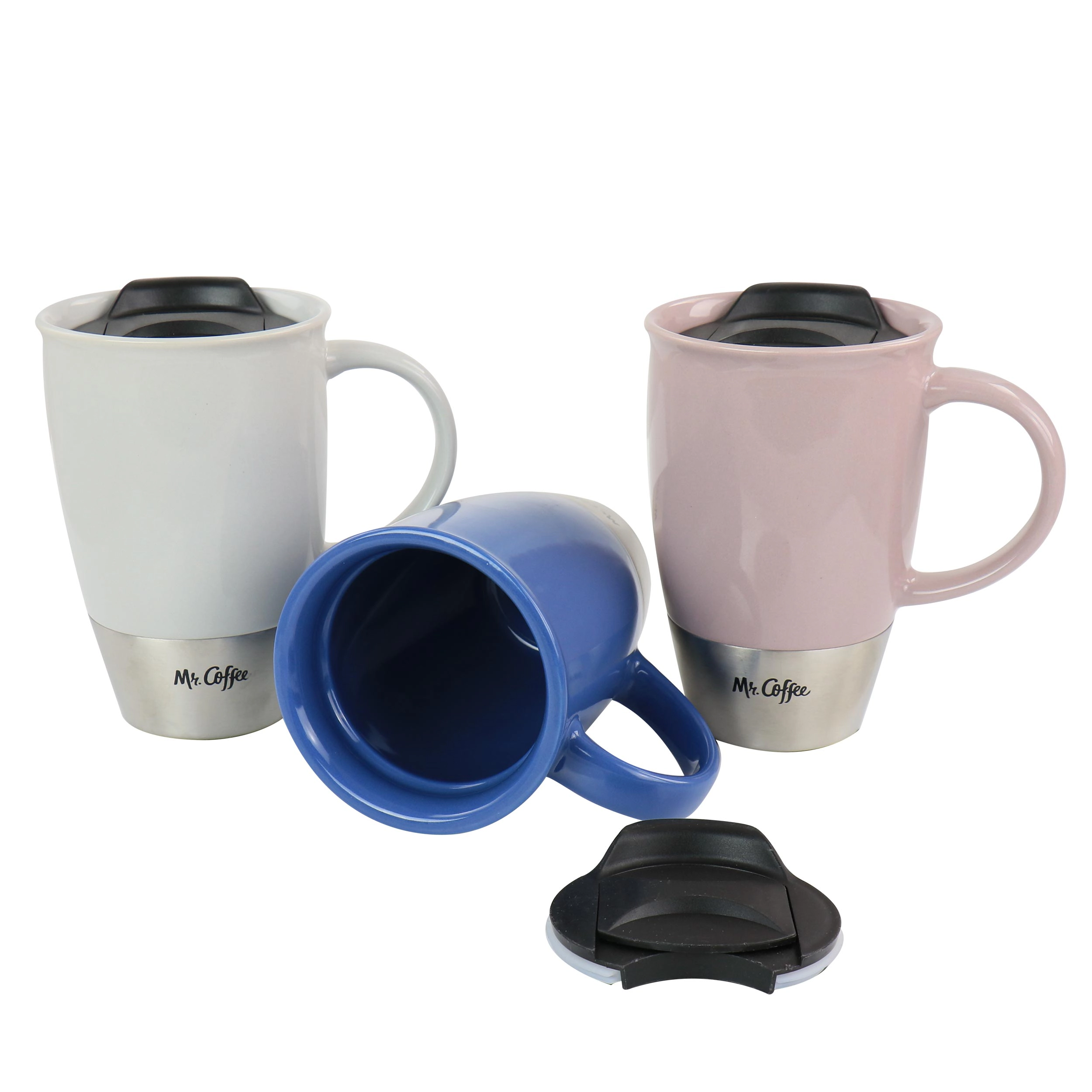Mr. Coffee14 oz Stoneware Assorted Travel Mug Set of 3