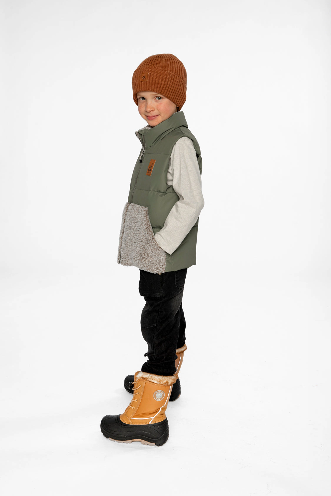 Deux par Boys Quilted Sherpa Sleeveless Mid-Season Vest with Kangaroo Pocket