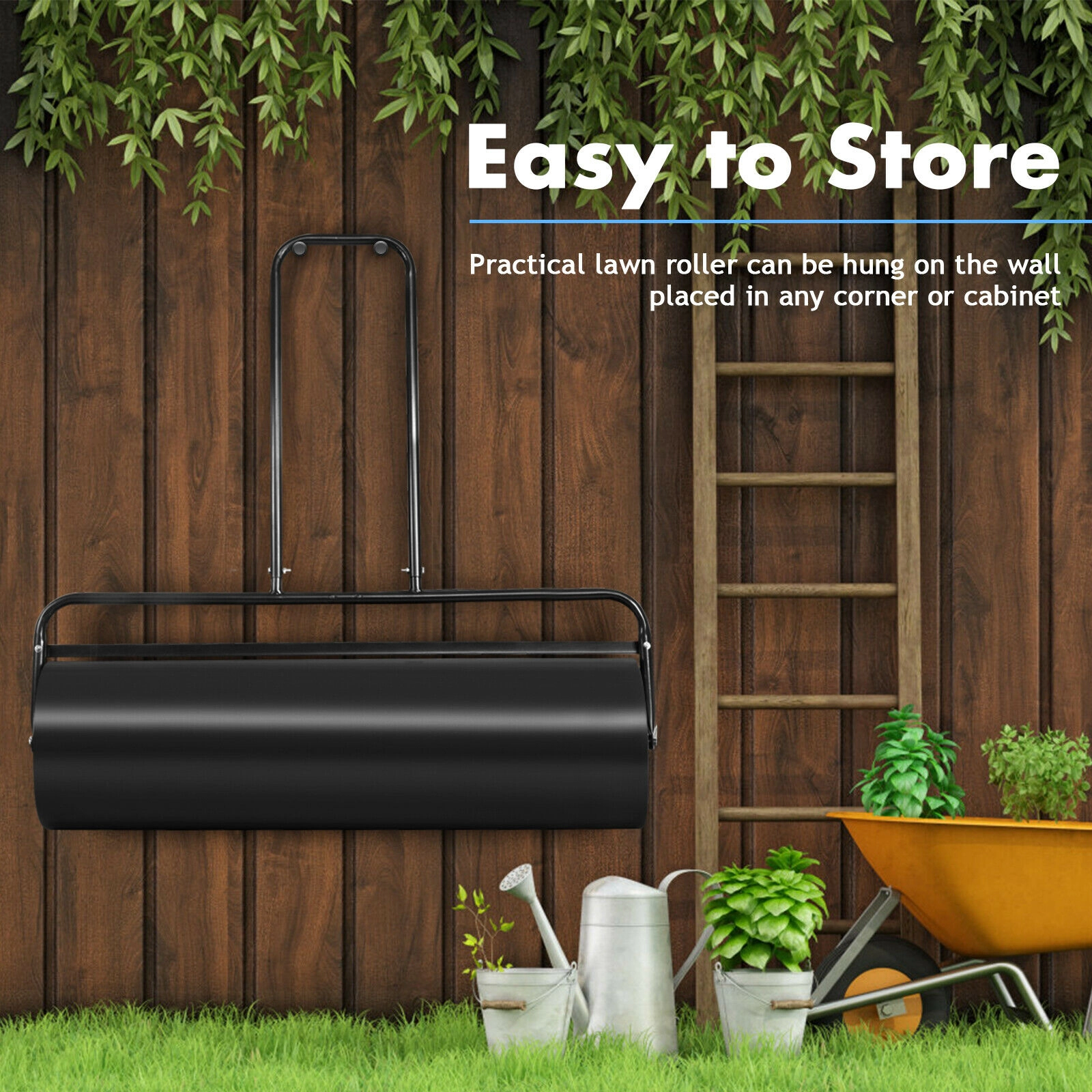 SUGIFT 24 x 13 in Lawn Roller Black Water Filled Steel Push and Tow Roller