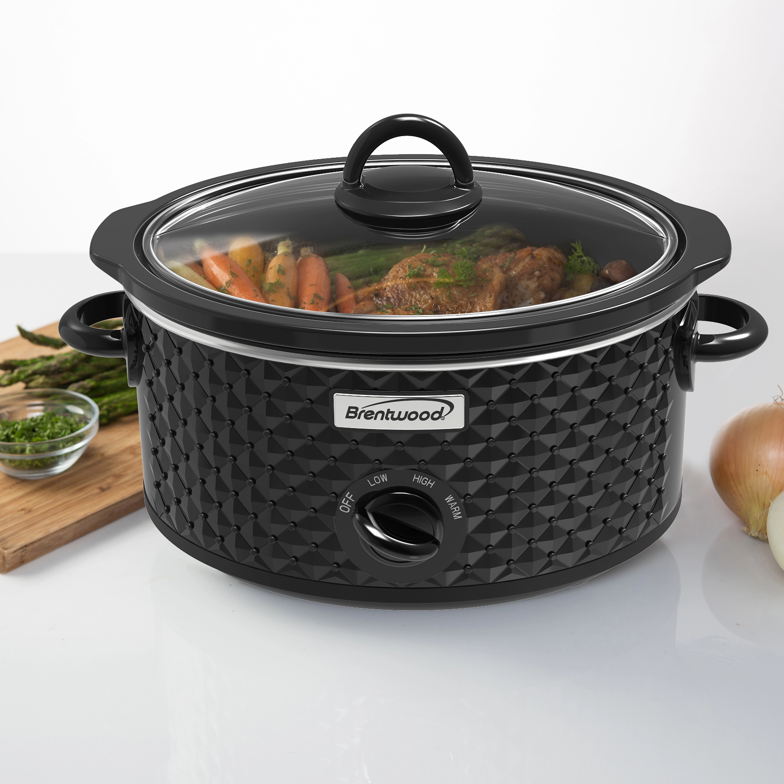 Brentwood 3.5 Quart Diamond Pattern Slow Cooker Blue