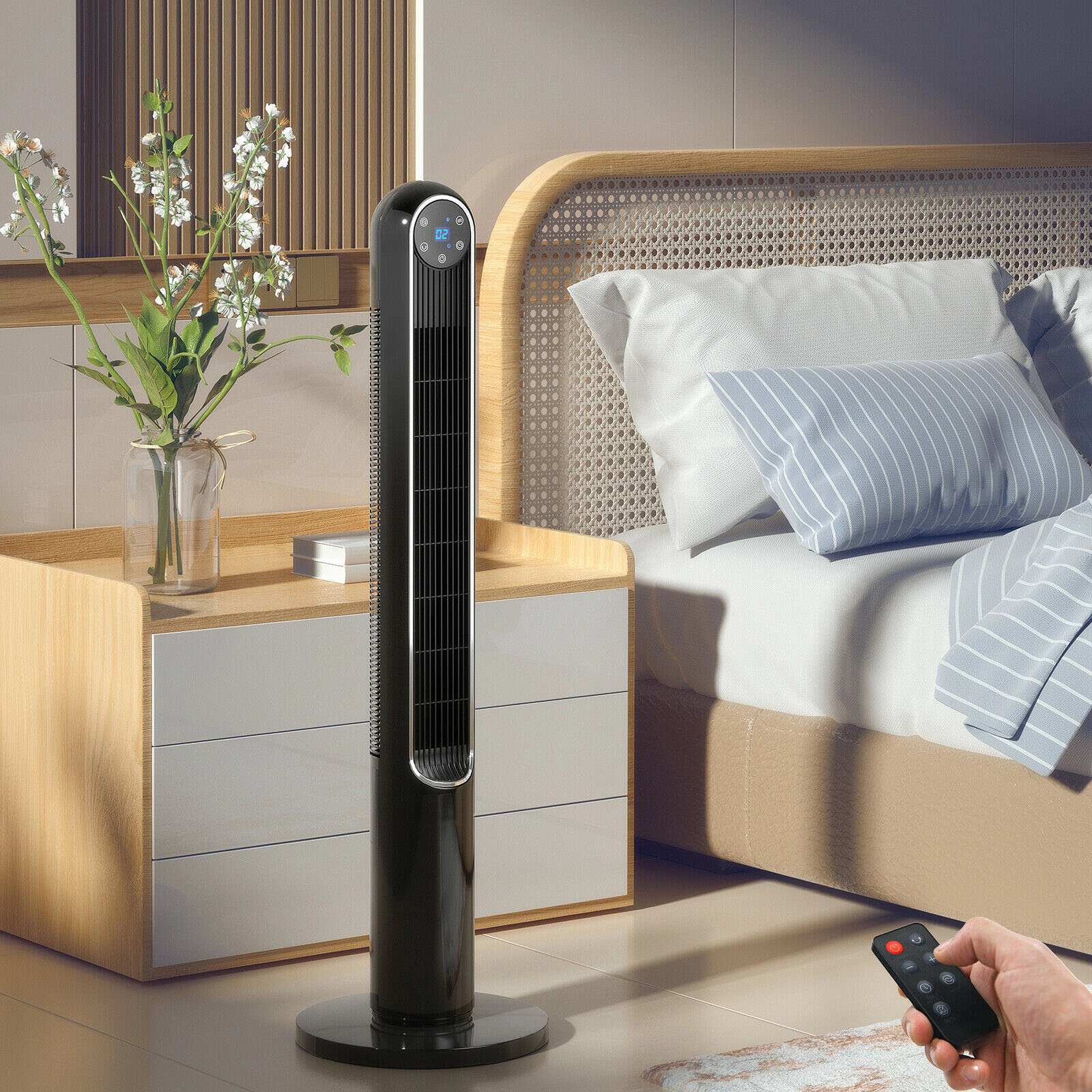 SlickBlue 42-Inch Bladeless Tower Fan with Remote Control and 14 Wind Settings