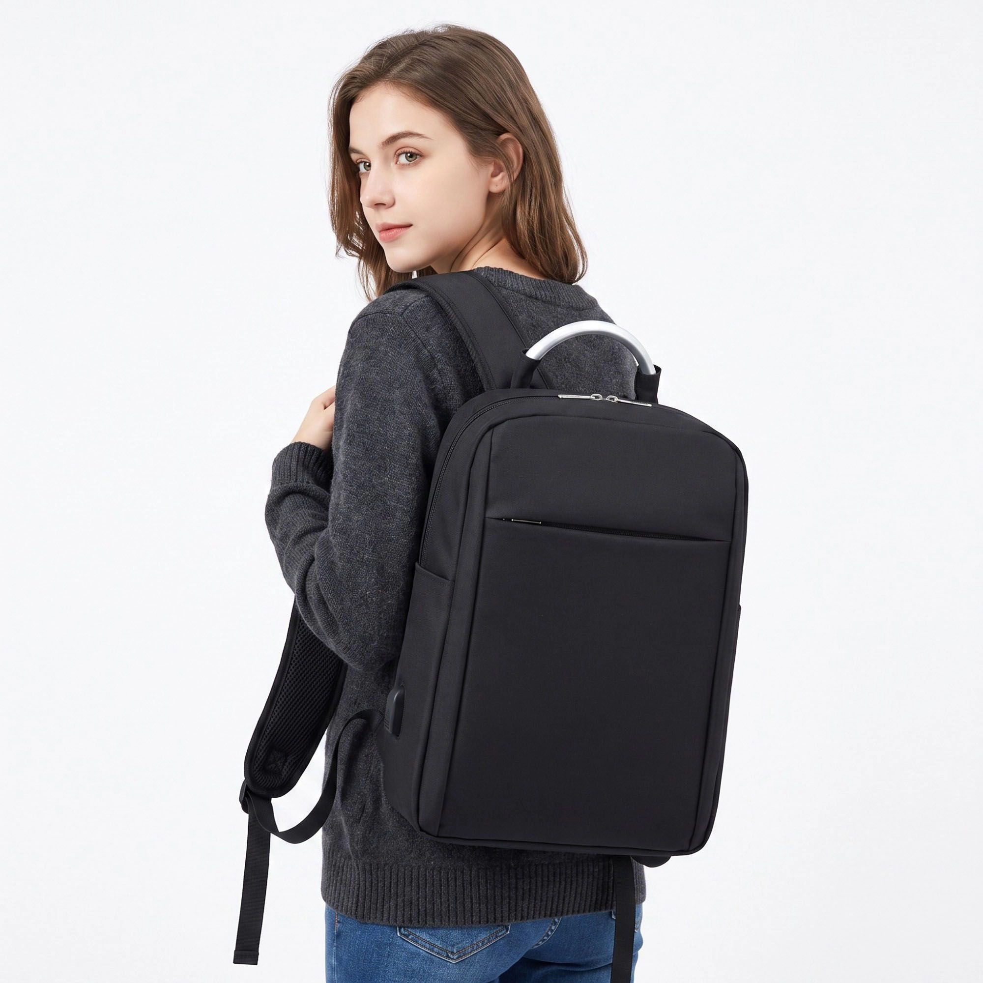Alilang Women's Modern Business Laptop Backpack - Sleek Commuter Daypack with Metallic Handle for Office, School