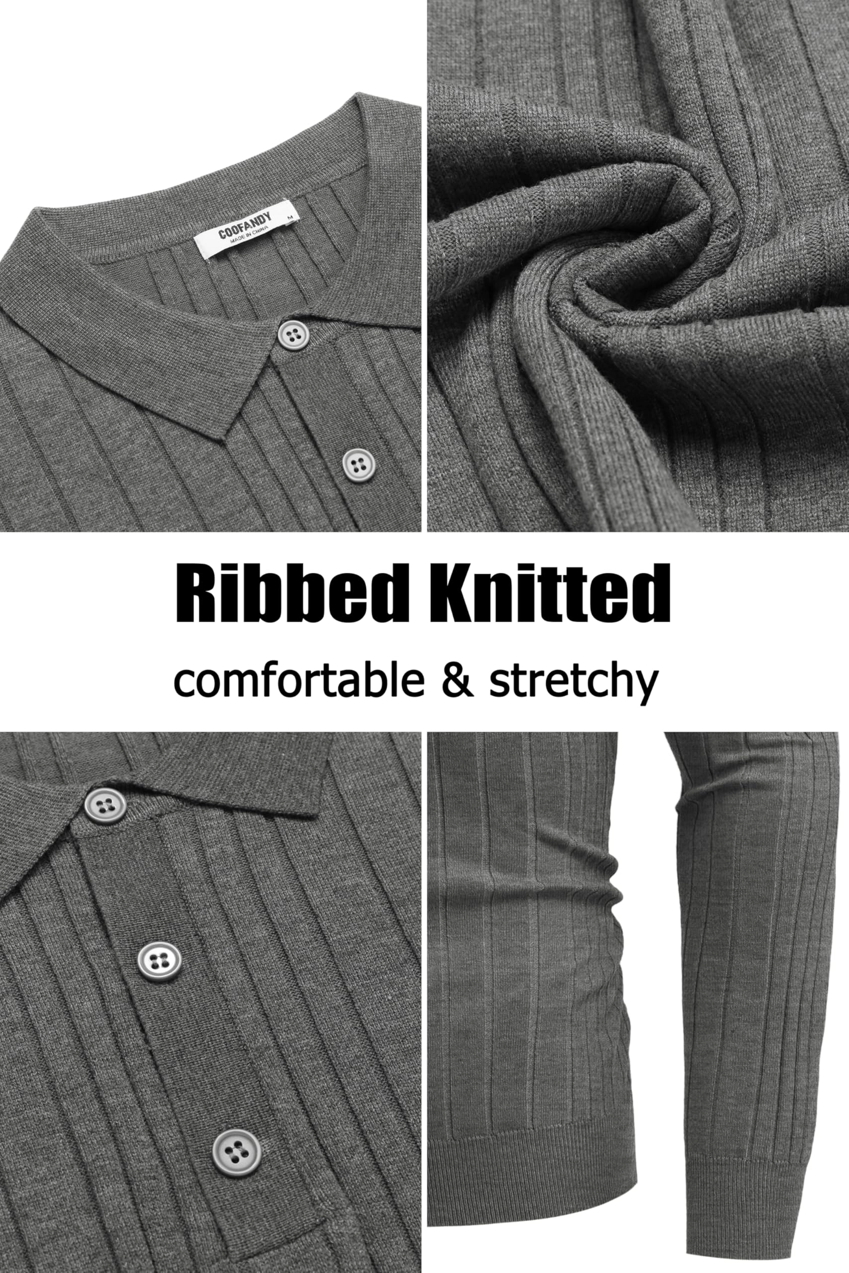COOFANDY Men's Regular Fit Long Sleeve Knit Polo Sweater