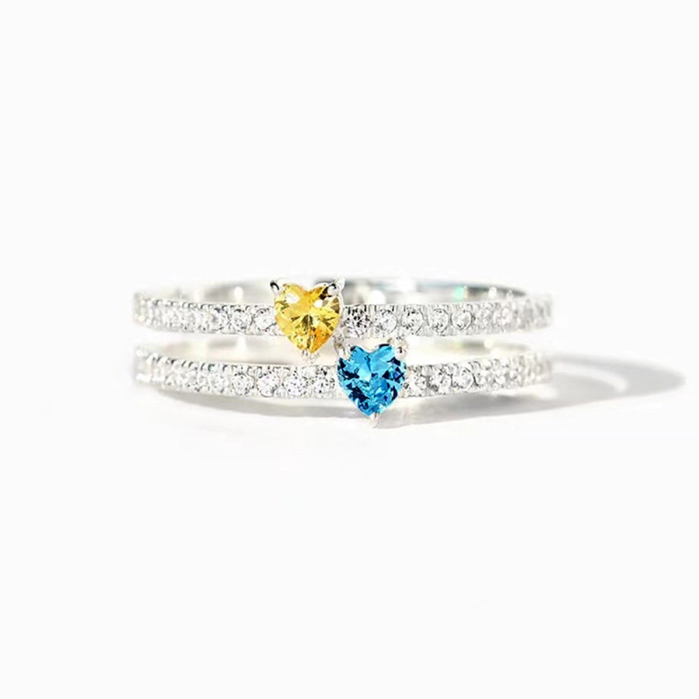 Personalized Double Heart Birthstone Ring