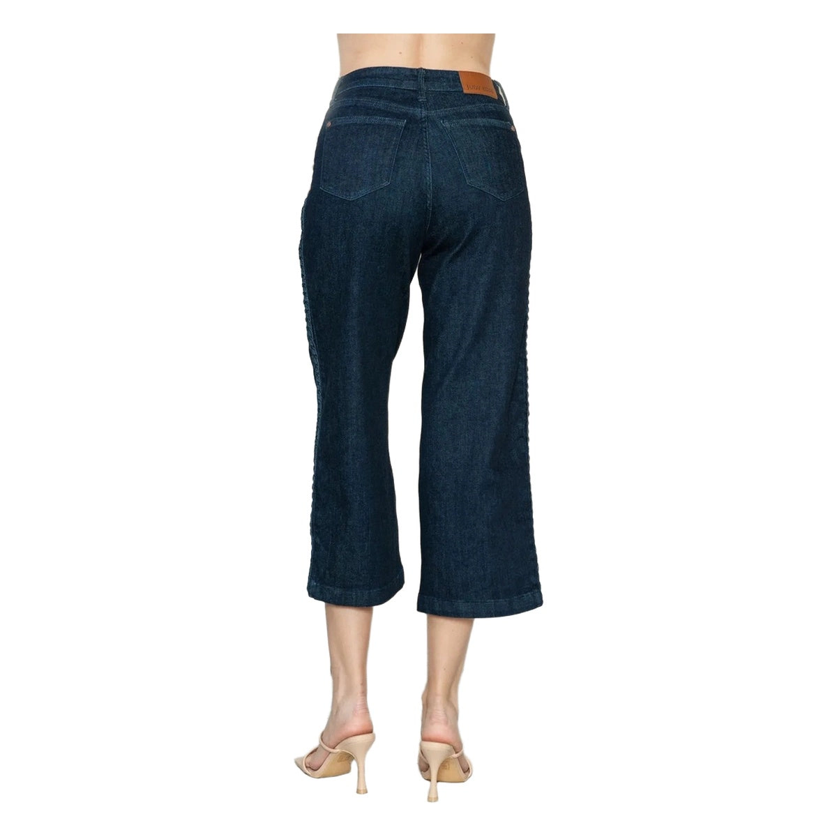 Judy Blue Full Side Seam Braid Detail Crop Wide Leg Jeans