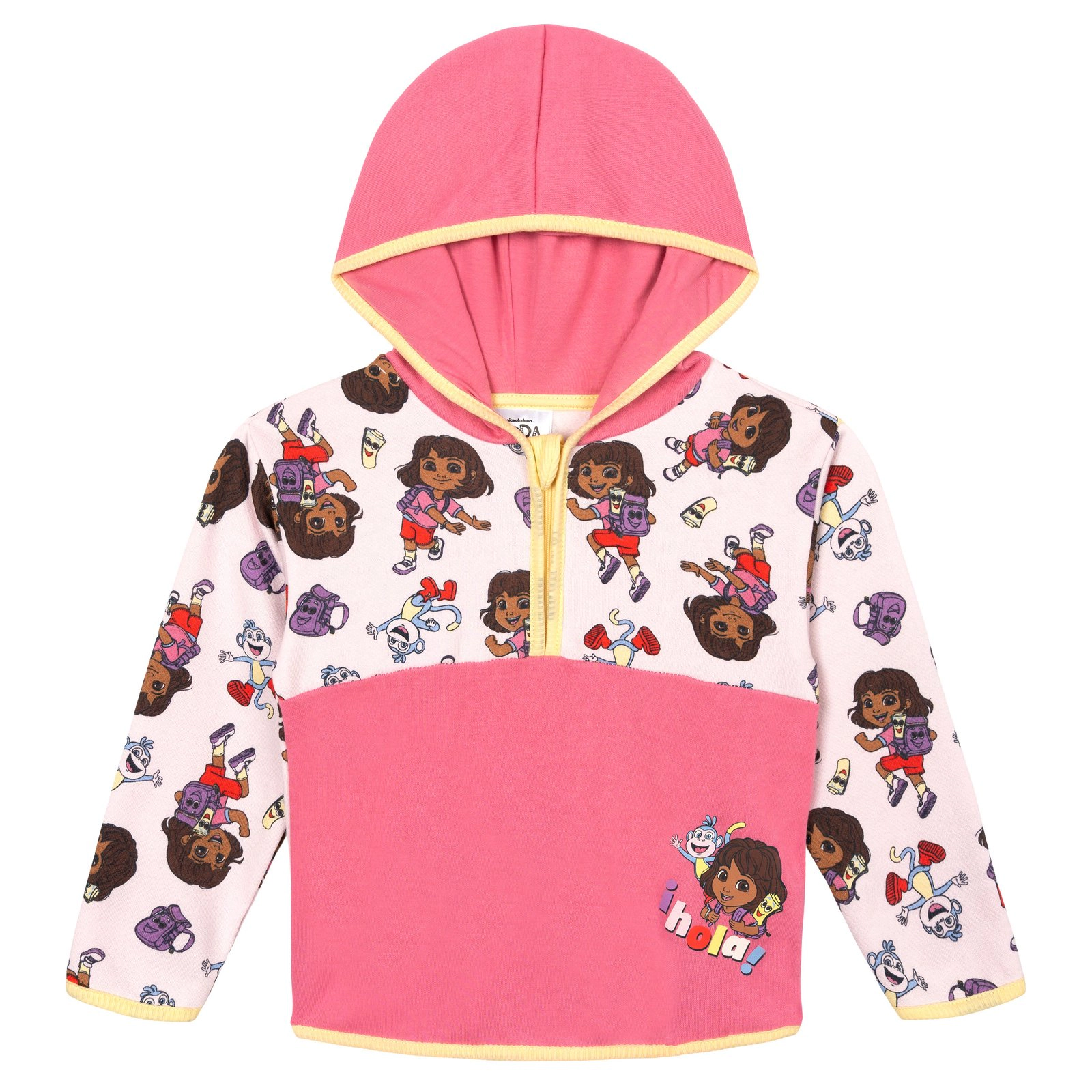 Dora the Explorer Girls' Fleece Hooded Quarter-Zip Sweatshirt