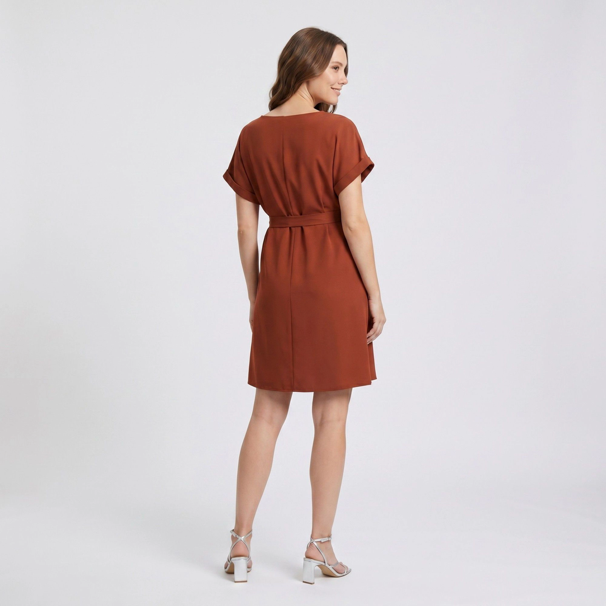 Anna-Kaci Women's Maternity Short Sleeve Tie Waist Relaxed A Line Fit Dress