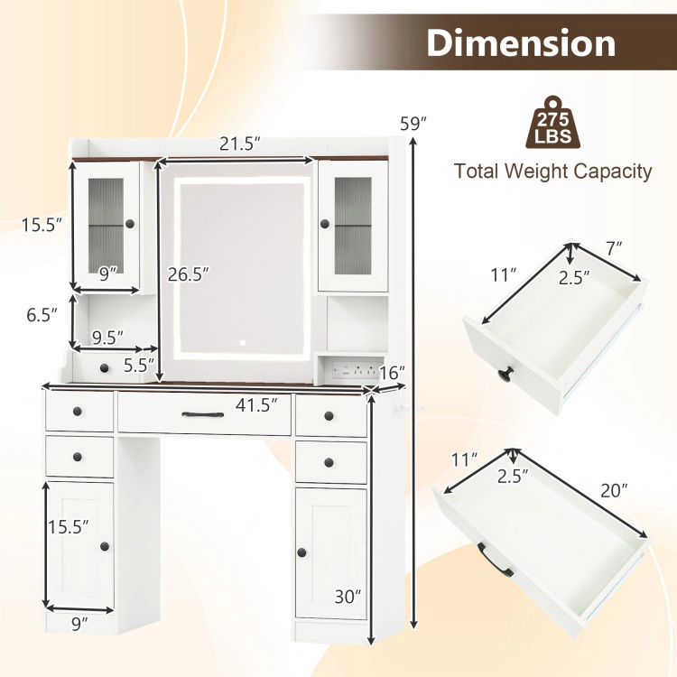 Hivvago 41.5 Inch Makeup Dressing Table With Power Outlets And 3 Color Lighting Modes