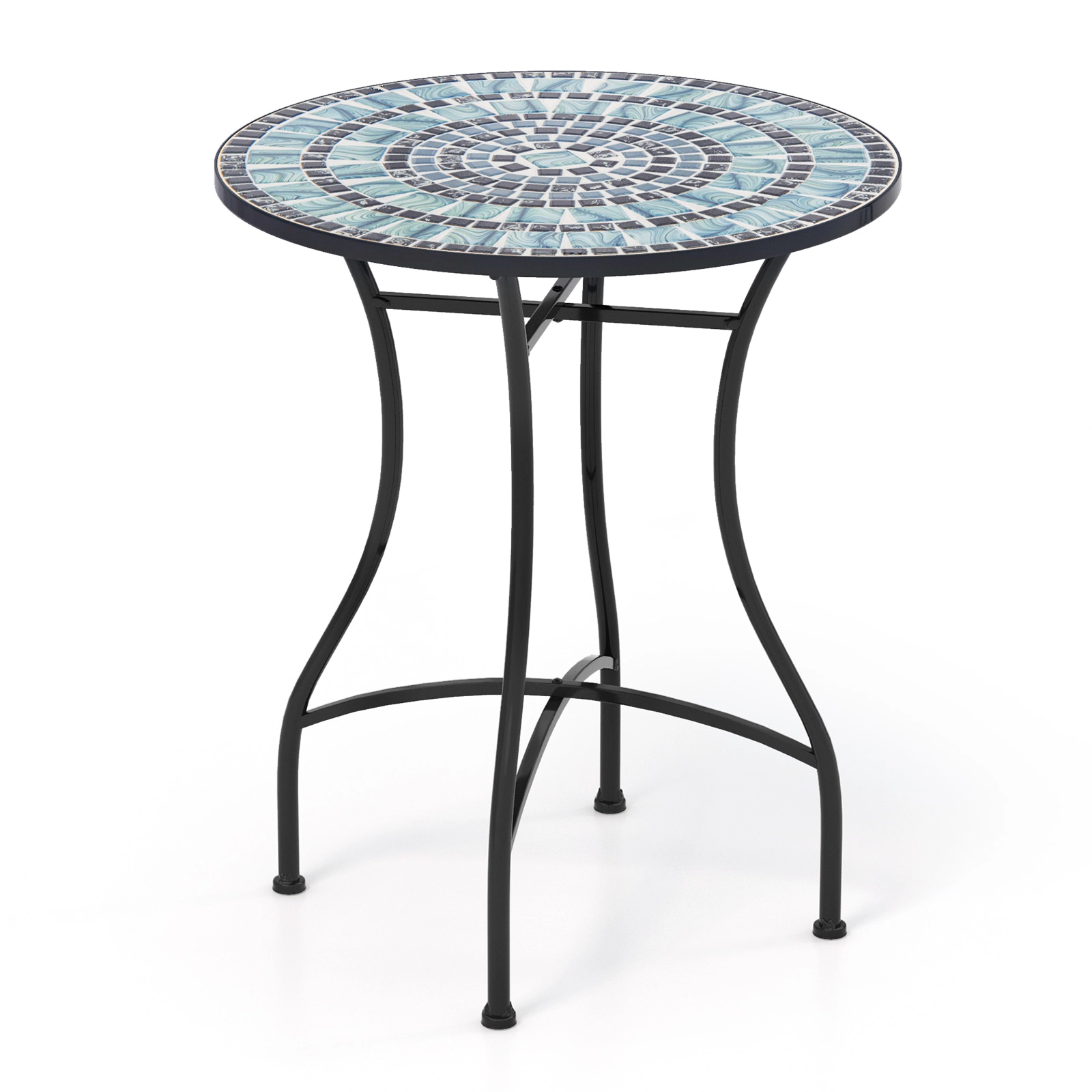 SUGIFT 24-In Round Patio Bistro Table with Ceramic Tile and Concrete Tabletop 110-Lb Capacity Blue