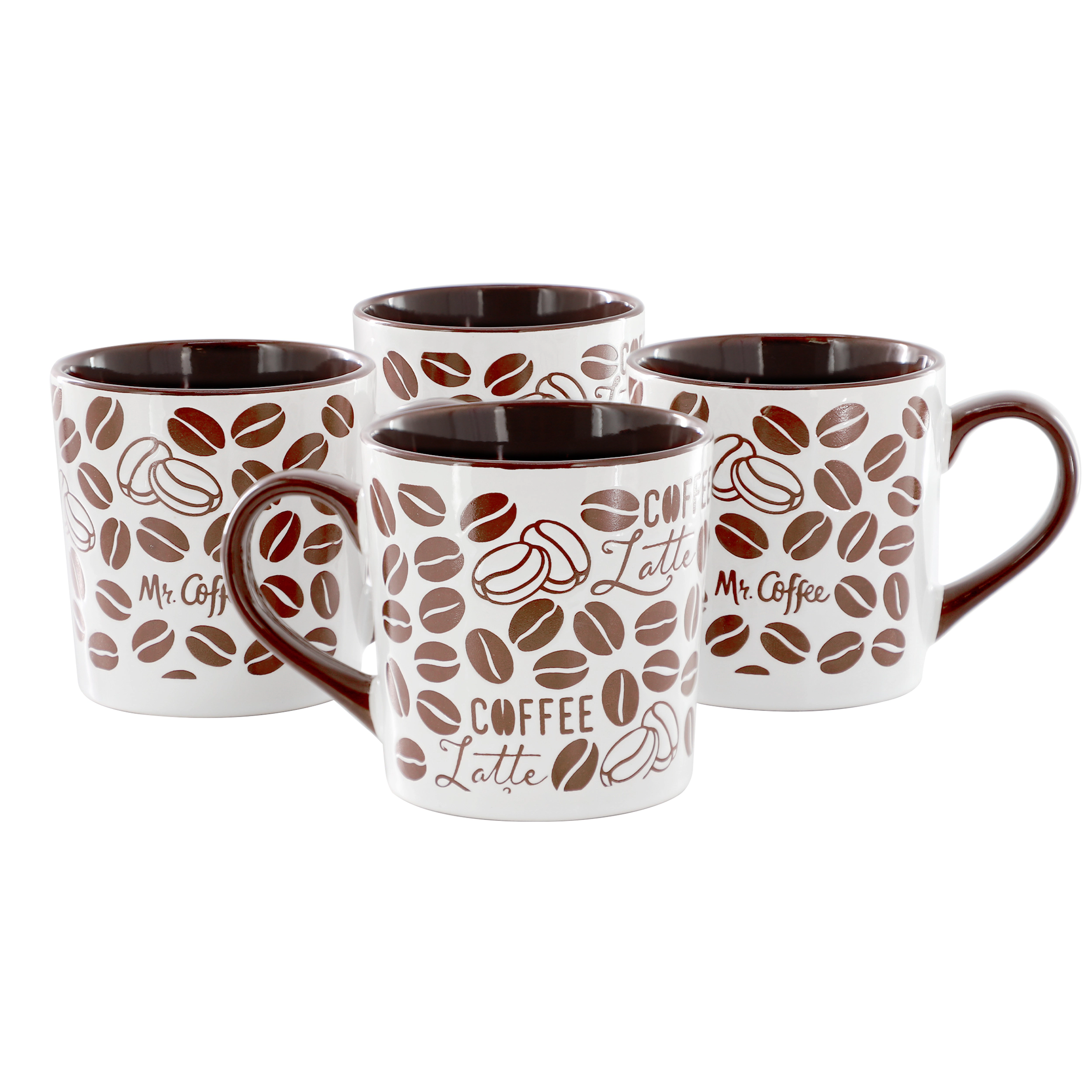 Mr. Coffee Vintage Brew 4 Piece 18 Ounce Coffee Bean Stoneware Mug Set in Brown