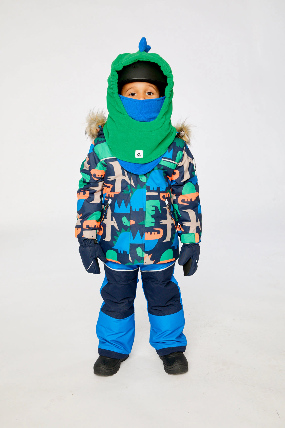 Deux par Boys Dinosaur Print Two Piece Discover Snowsuit with Hooded Jacket and Snow Pants