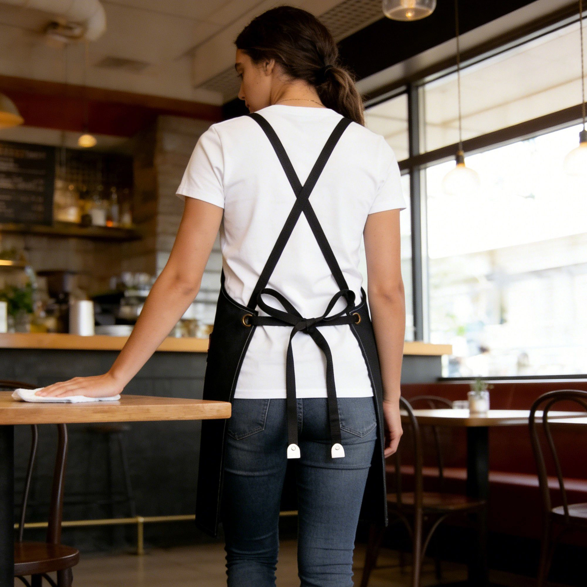 Alilang Unisex Cotton Kitchen Apron with Cross Back Straps Multi Pocket Utility for Cooking Baking Craft Gardening