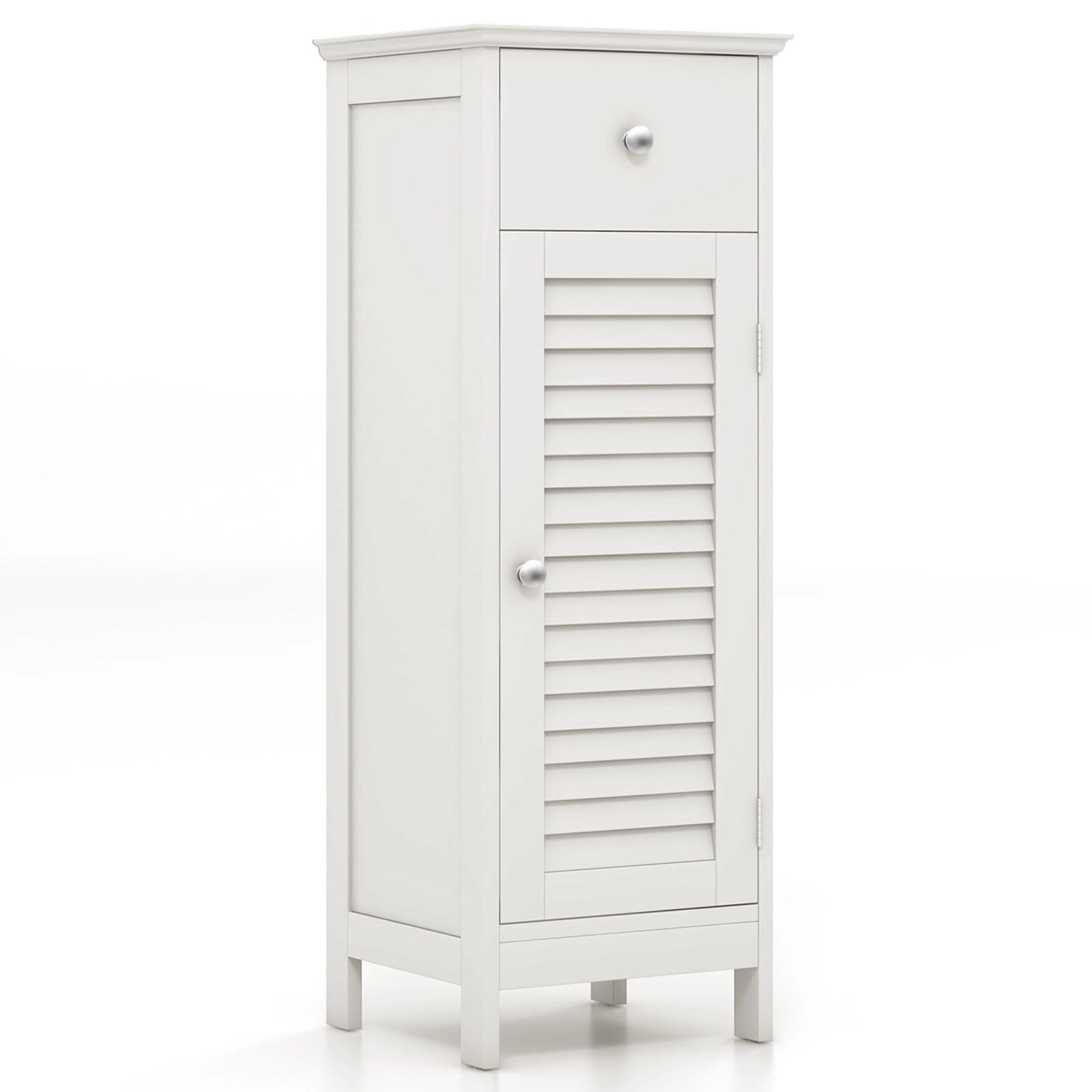 Glintex Slim Bathroom Cabinet with Shutter Door Drawer and Raised Bottom, White