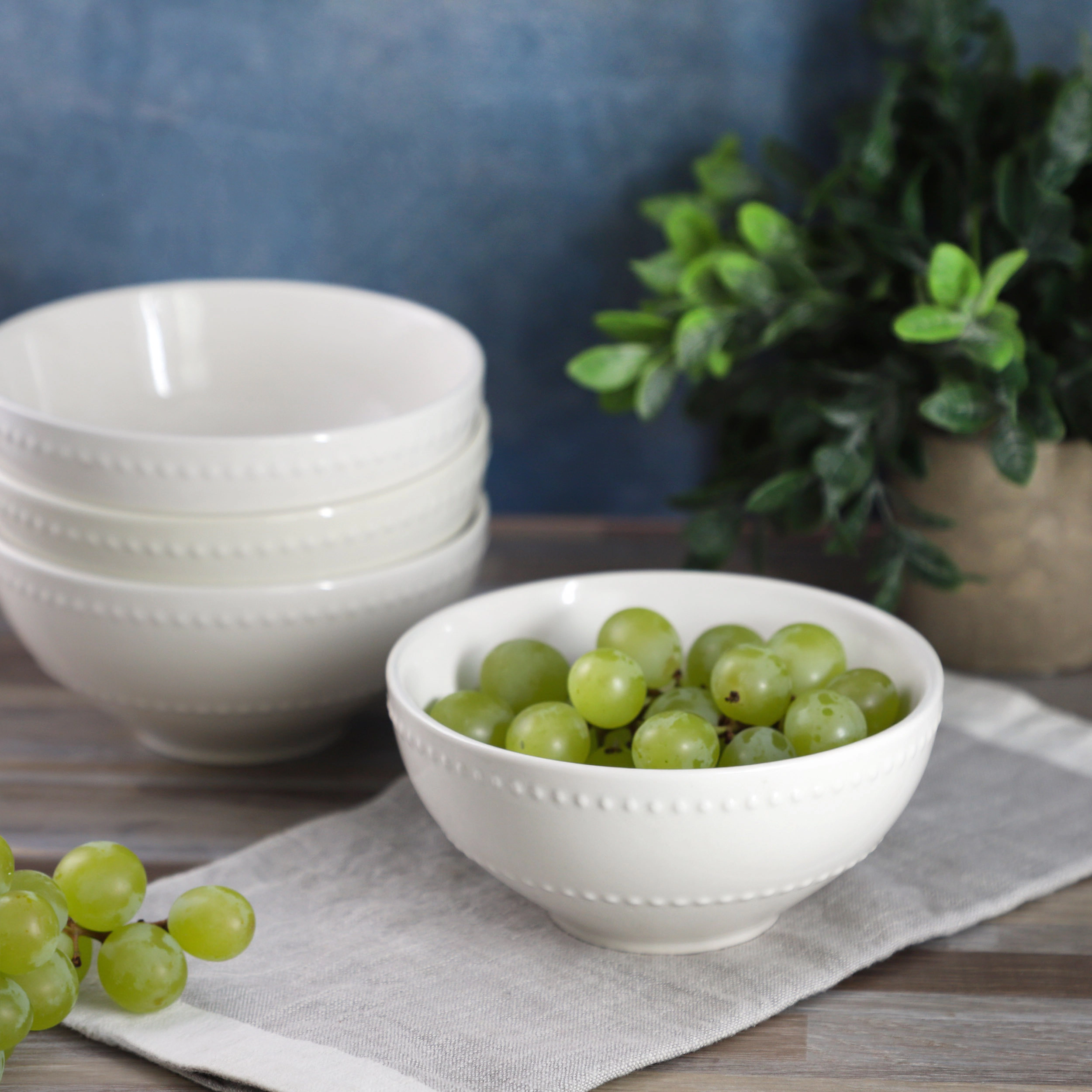 Elama Olevia 6 Piece Embossed Dot Stoneware Cereal Bowl Set in White