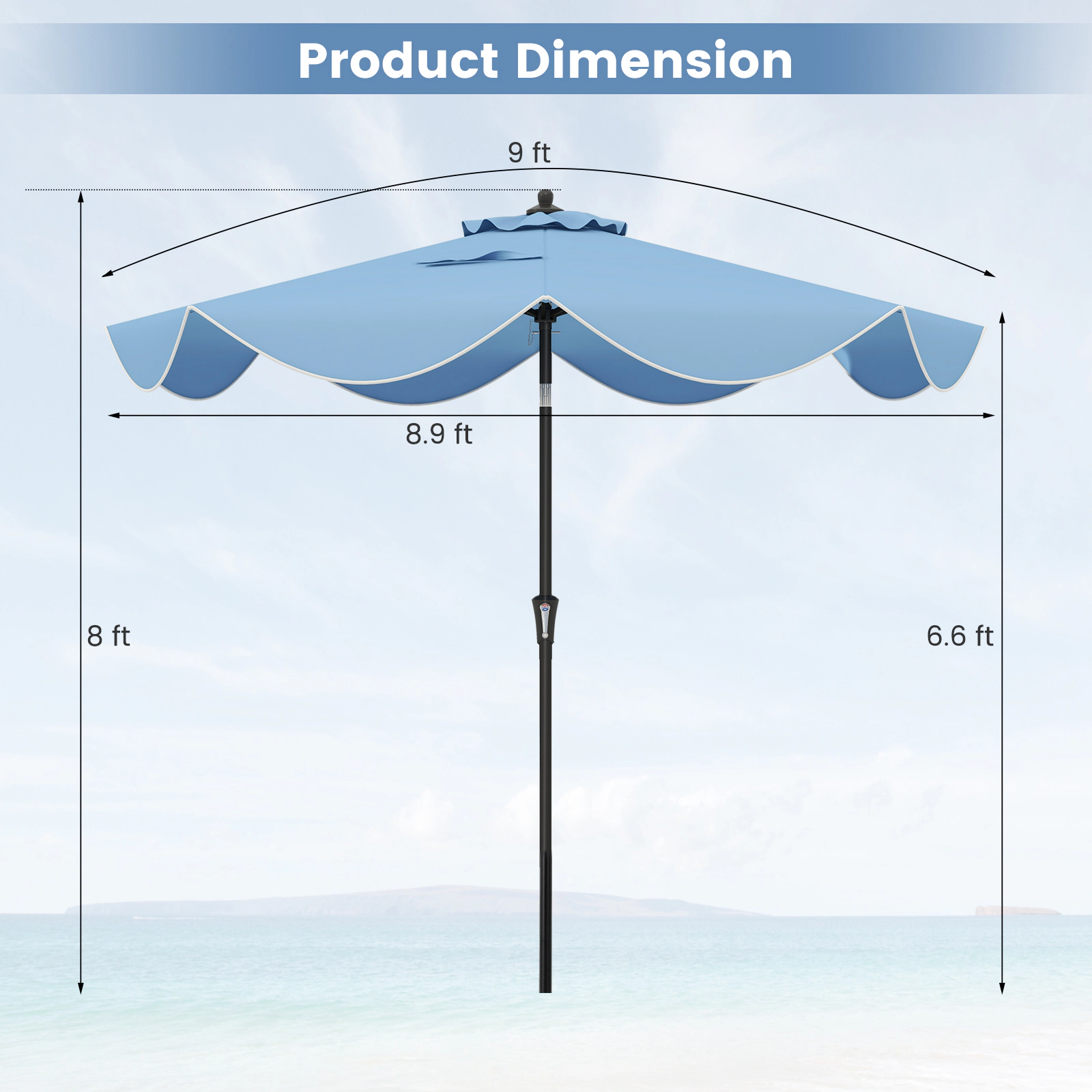 SUGIFT 9-ft Patio Umbrella with Crank Handle and Push Button Tilt 9 x 8-ft Canopy 12-lb Net Weight Navy