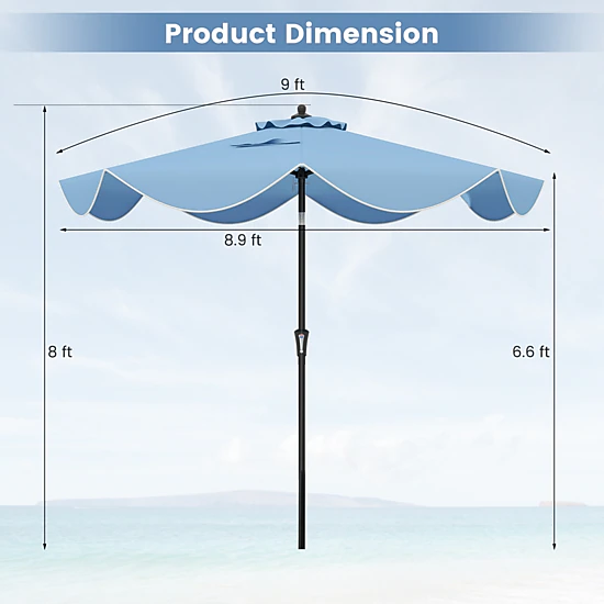 SUGIFT 9-ft Patio Umbrella with Crank Handle and Push Button Tilt 9 x 8-ft Canopy 12-lb Net Weight Navy