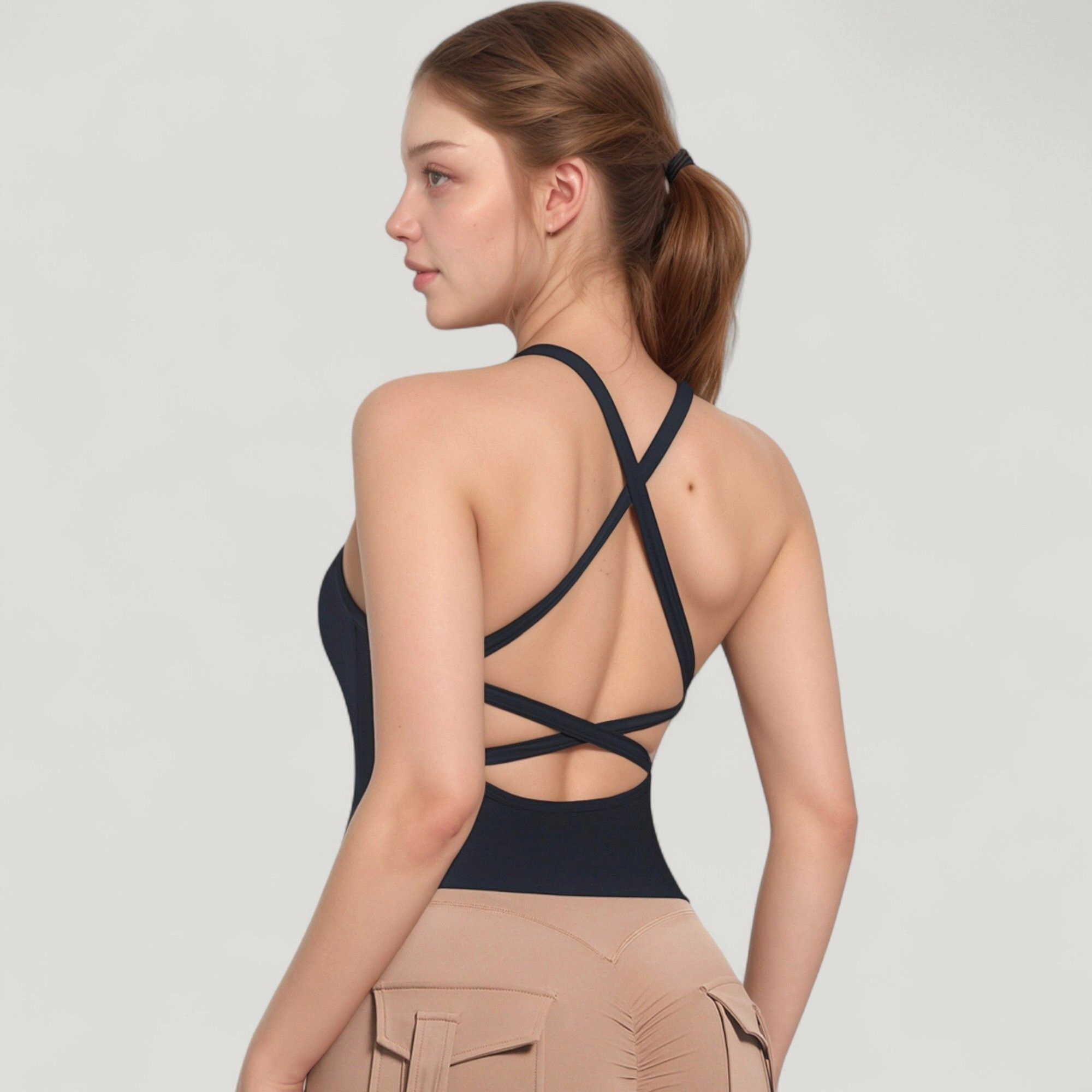 Anna-Kaci Women's Strappy Crisscross Back Athletic Tank Top with Built-In Shelf Bra