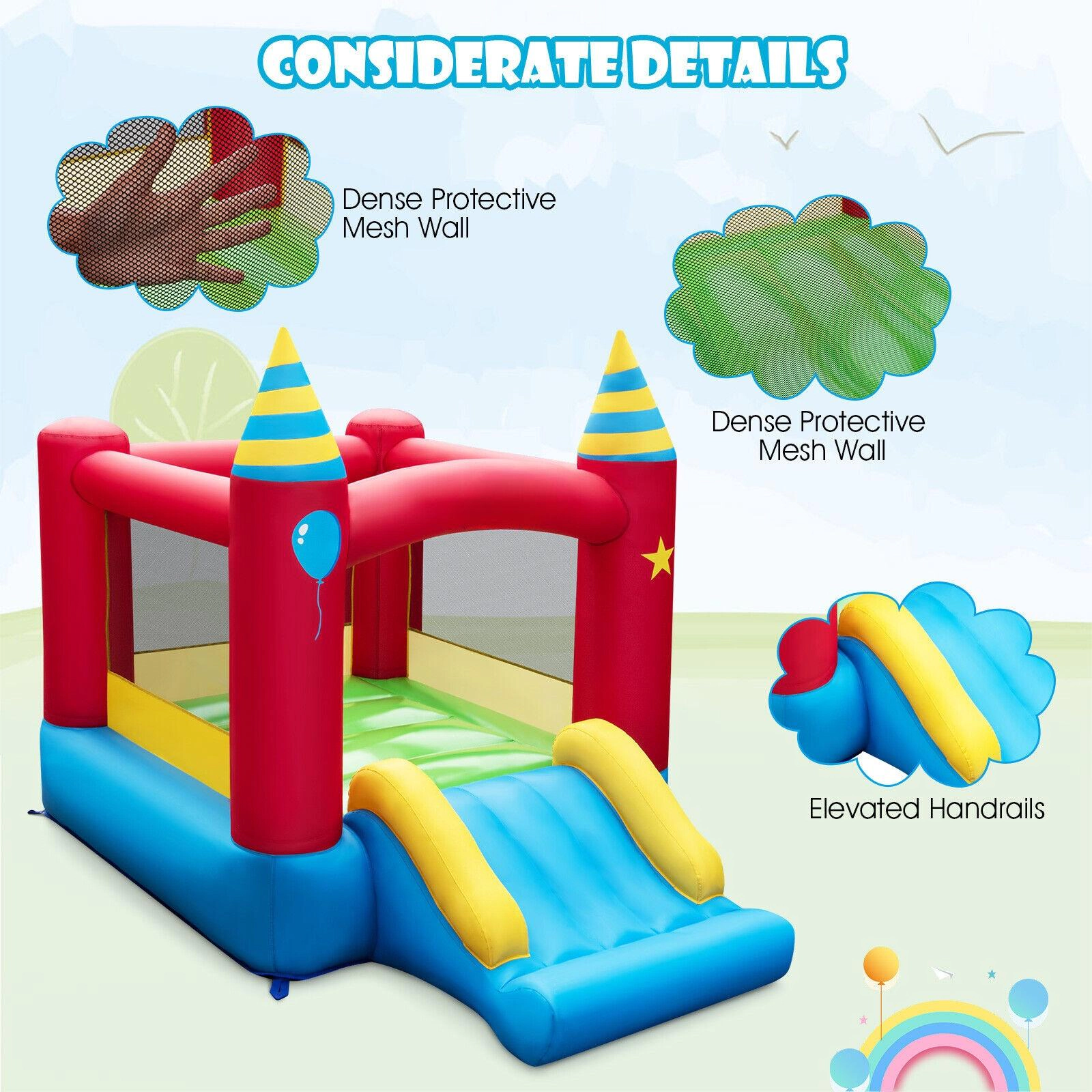SUGIFT Inflatable Bounce Castle with Slide 81-in Tall Frame 200-lb Total Capacity Ages 3-12 Excluded Blower