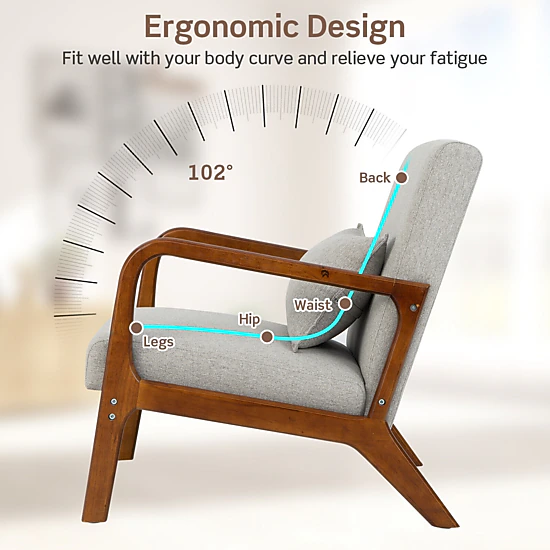 LJG Modern Accent Chair with Rubber Wood Frame and Lumbar Pillow