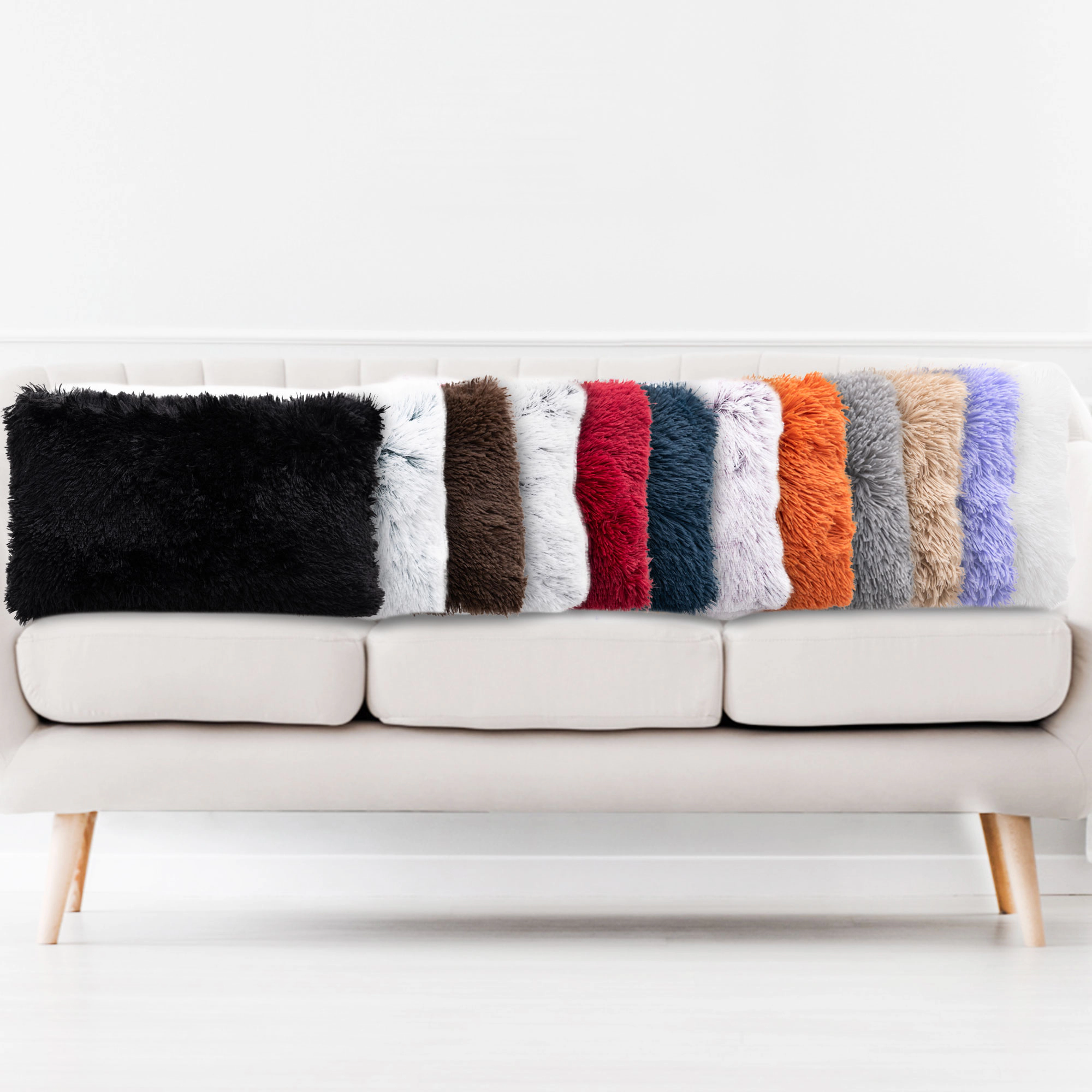 Cheer Collection 2 Pack 12 x 20 Inch All Around Shaggy Faux Fur Lumbar Pillows with Inserts
