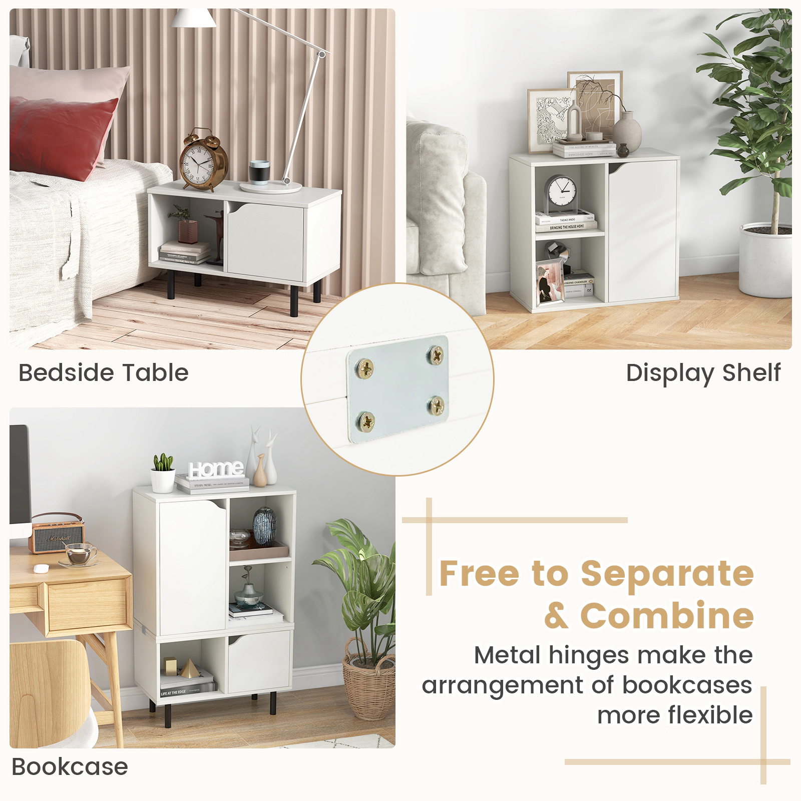 SUGIFT White 38-in Small Stackable Bookshelf with 3-Position Adjustable Shelf Cabinet and Open Cubes