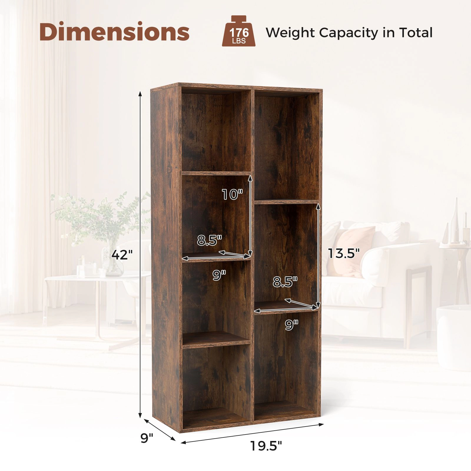 SlickBlue 7 Cube Bookcase Freestanding Bookshelf Vertical Horizontal Storage Shelf