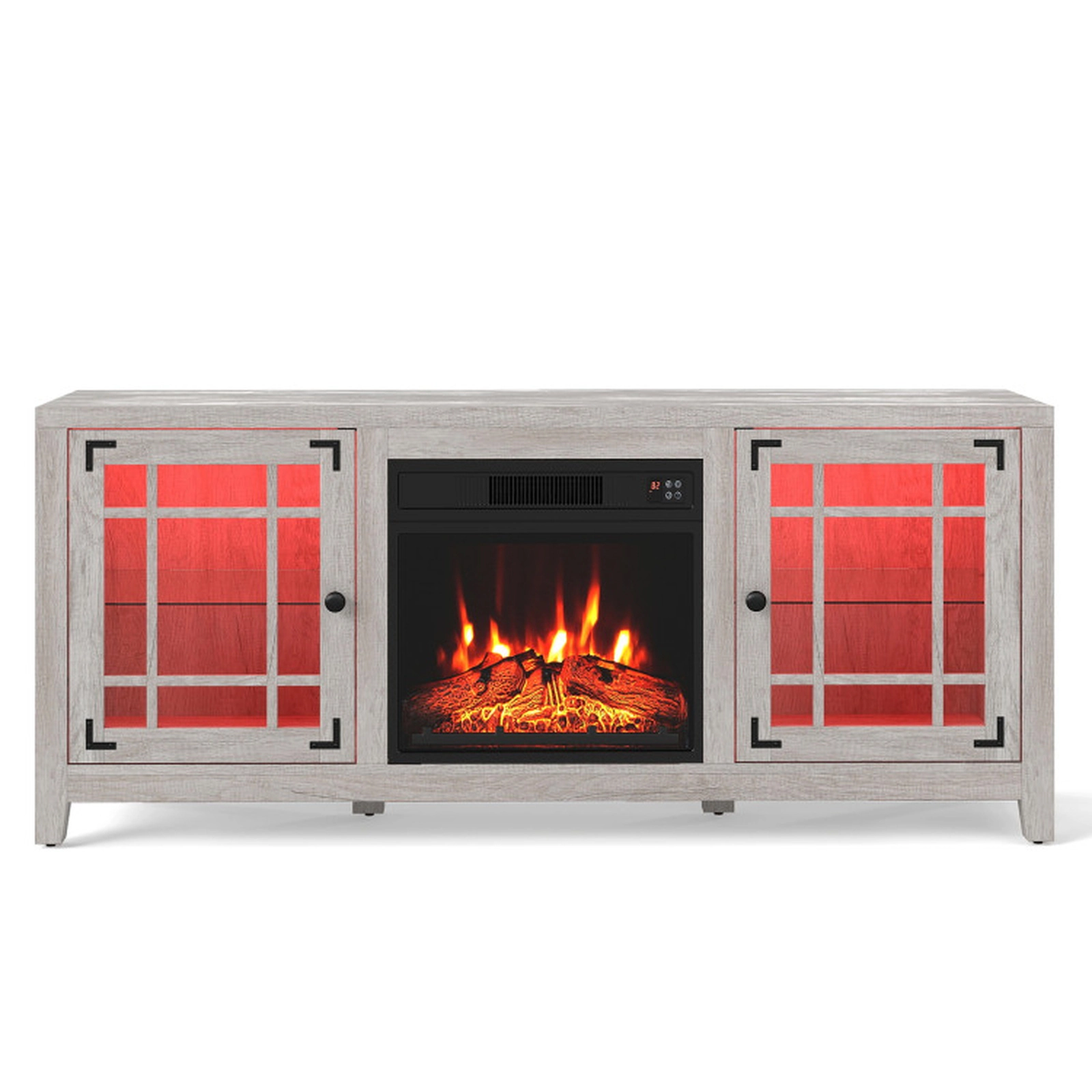SUGIFT 1400W 18-in Electric Fireplace RGB LED Glass Doors TV Stand 58-in x 16-in x 25-in 5000 BTU 65-in TV Natural