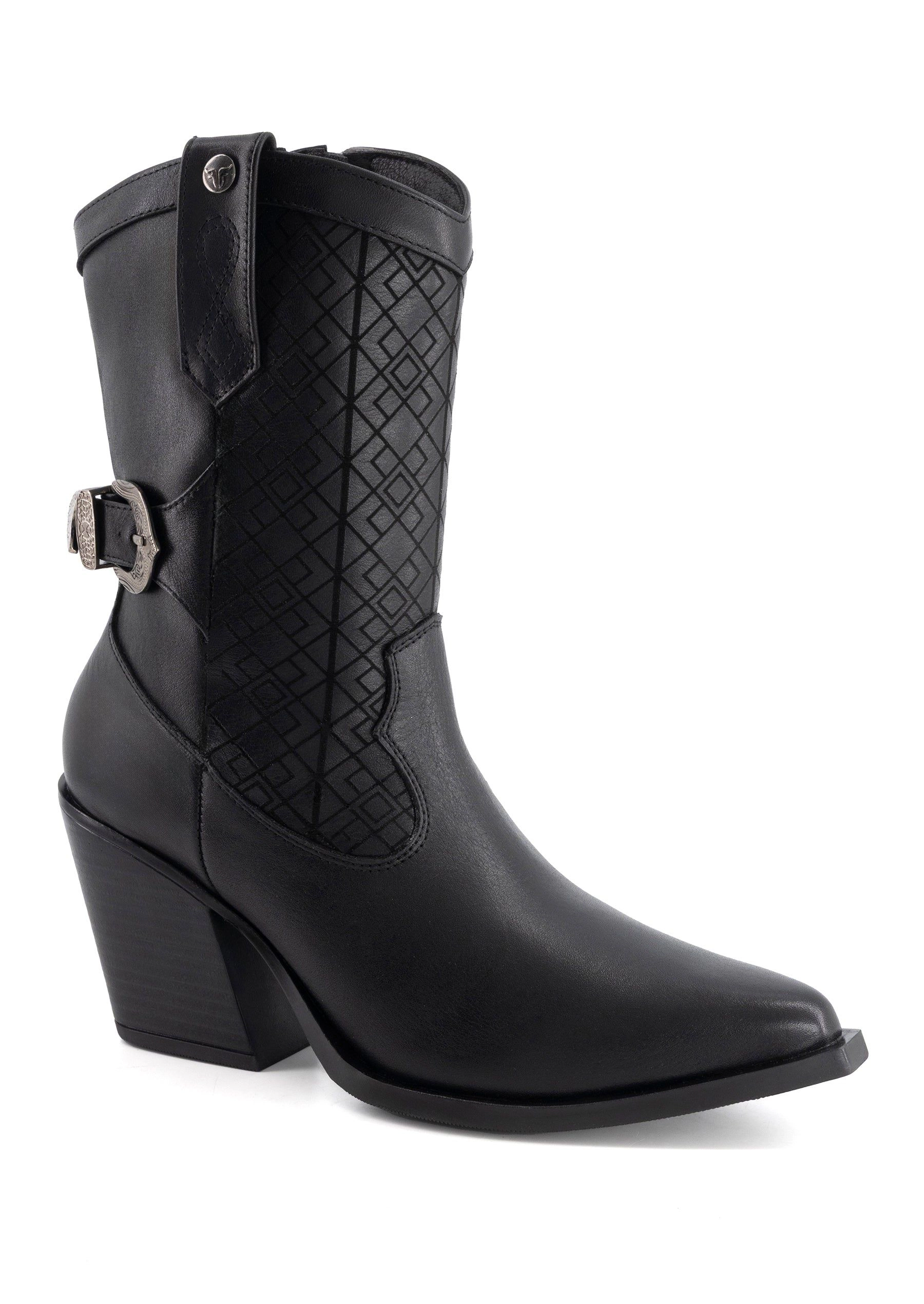 Forastero Womens Leather Boots -, Pointed Toe, Block Heel