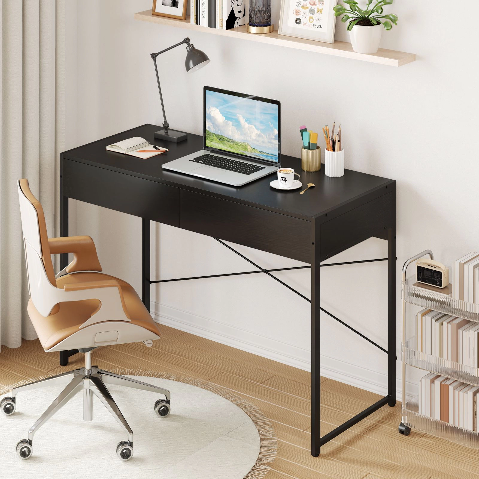 SlickBlue Computer Desk With 2 Drawers, Writing Study Table