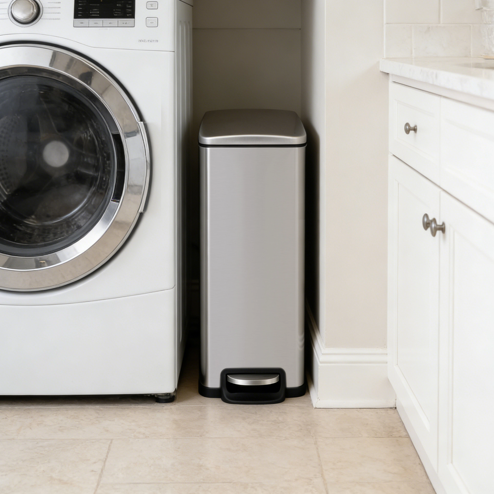 Innovaze 11.9 Gal./ 45 L + Two 1.6 Gal./6 L Rectangular Step-on Trash Can Set for Bathroom and Kitchen