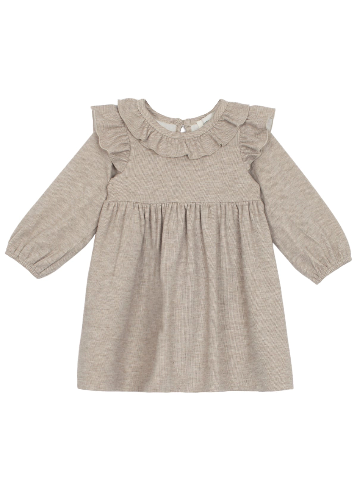 Mabel and Honey Cinnamon Oatmeal Ribbed Knit Dress for Girls - Ruffle Collar, Keyhole Back