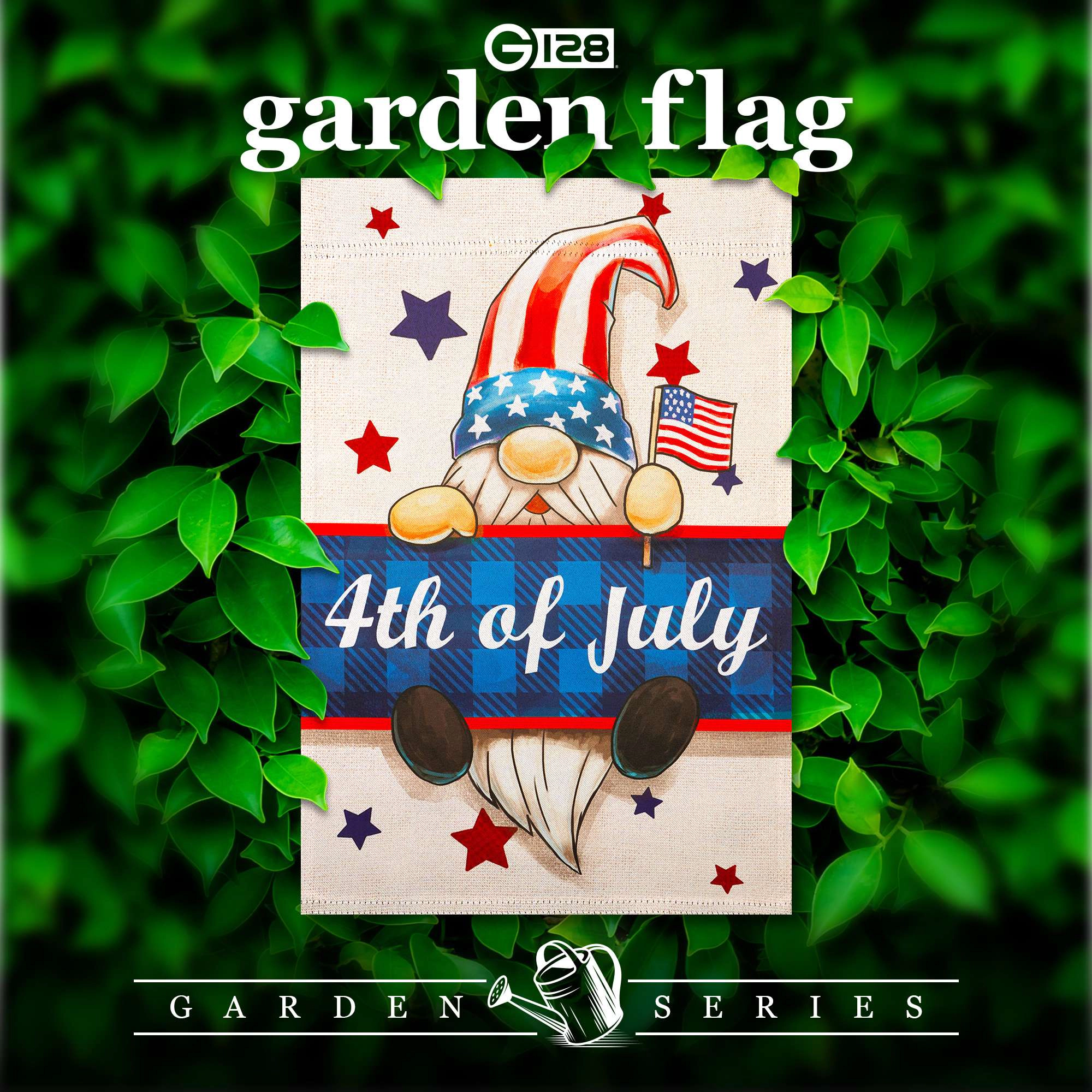 G128 4th of July Gnome Garden Flag 12x18 Inch Double-Sided Patriotic Yard Decoration