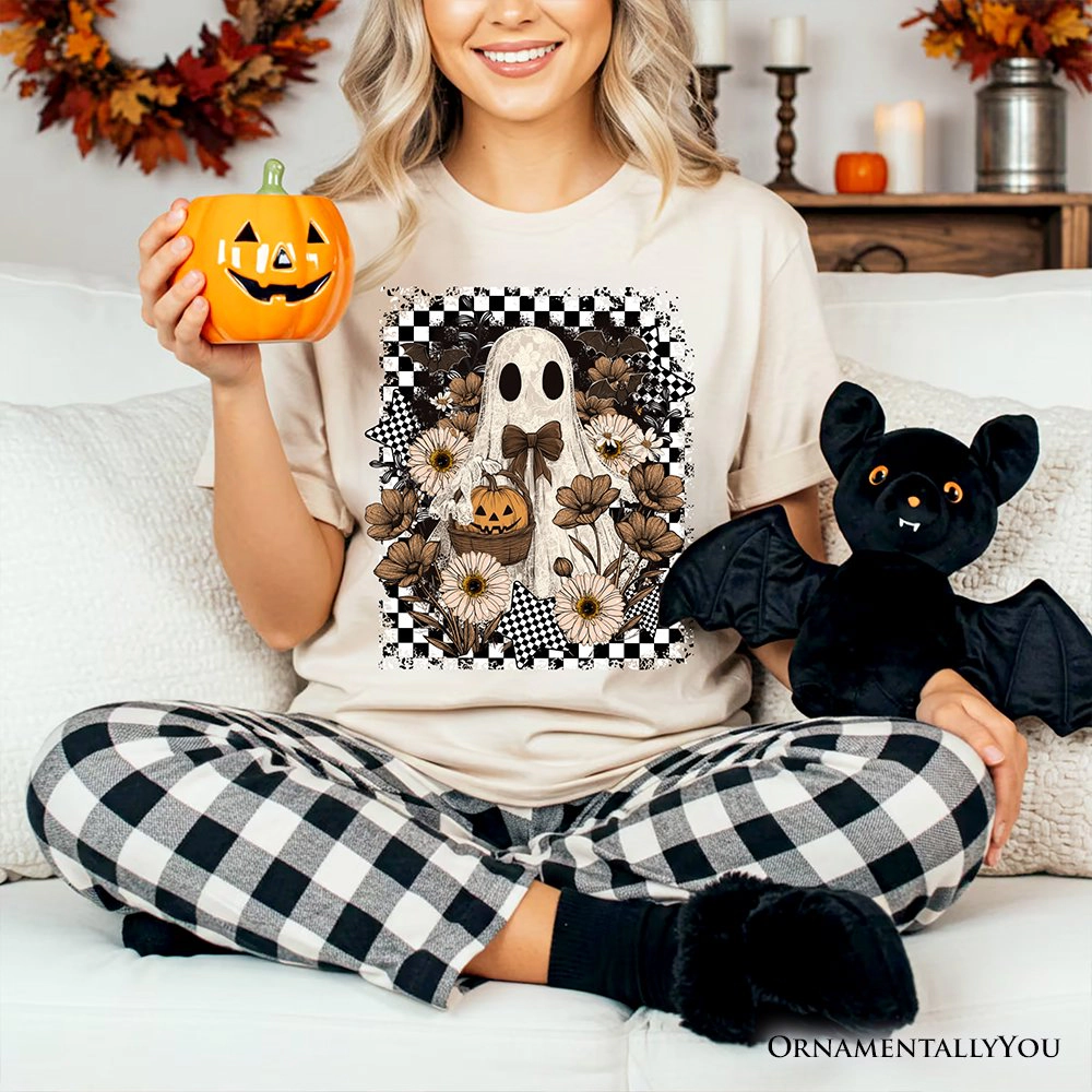 OrnamentallyYou Womens Retro Ghost Floral Halloween T-Shirt
