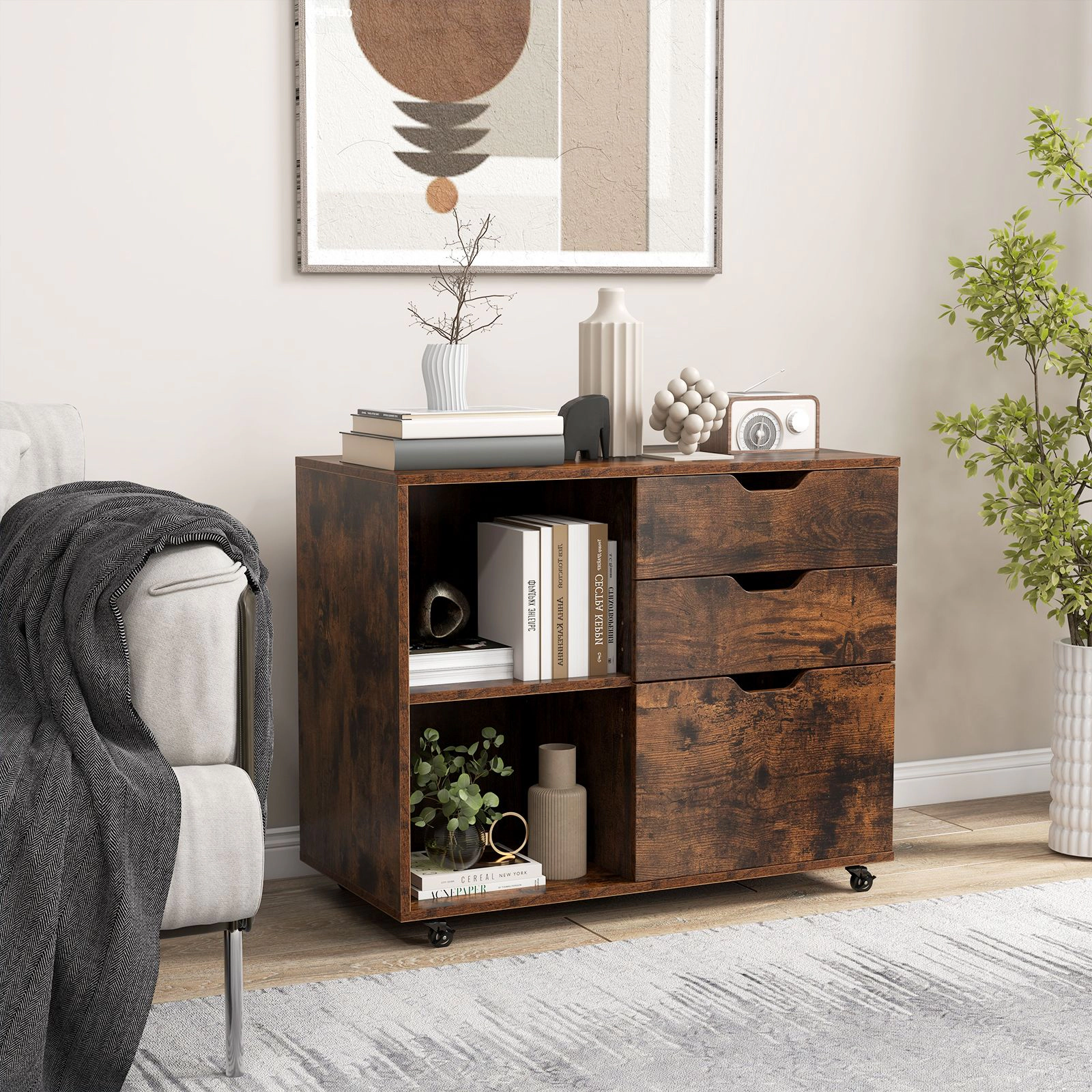 SlickBlue 3-Drawer Mobile File Cabinet with Adjustable Shelf & Printer Stand