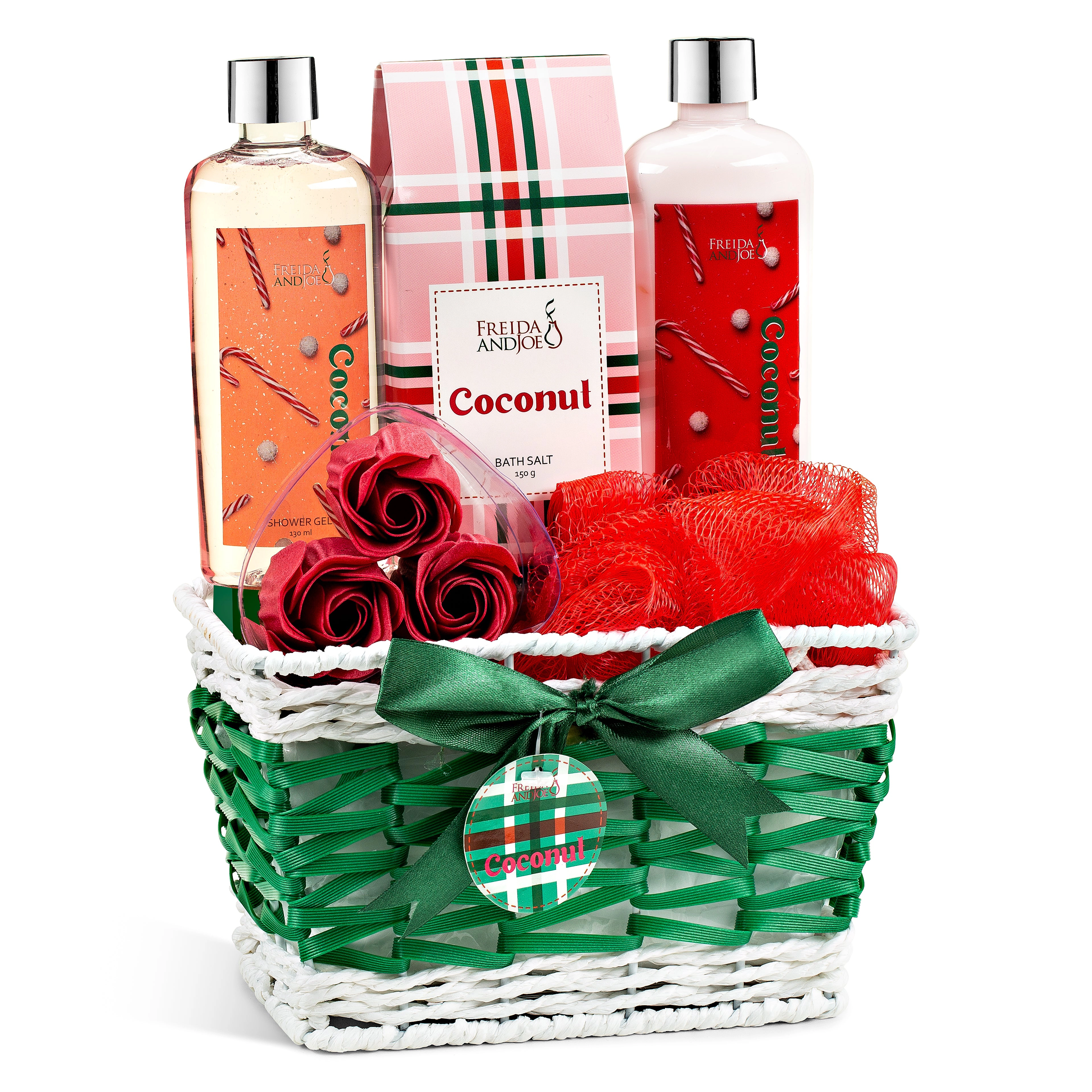 Freida and Joe Women Coconut Spa Gift Basket Bath and Body Set in a Wicker Basket